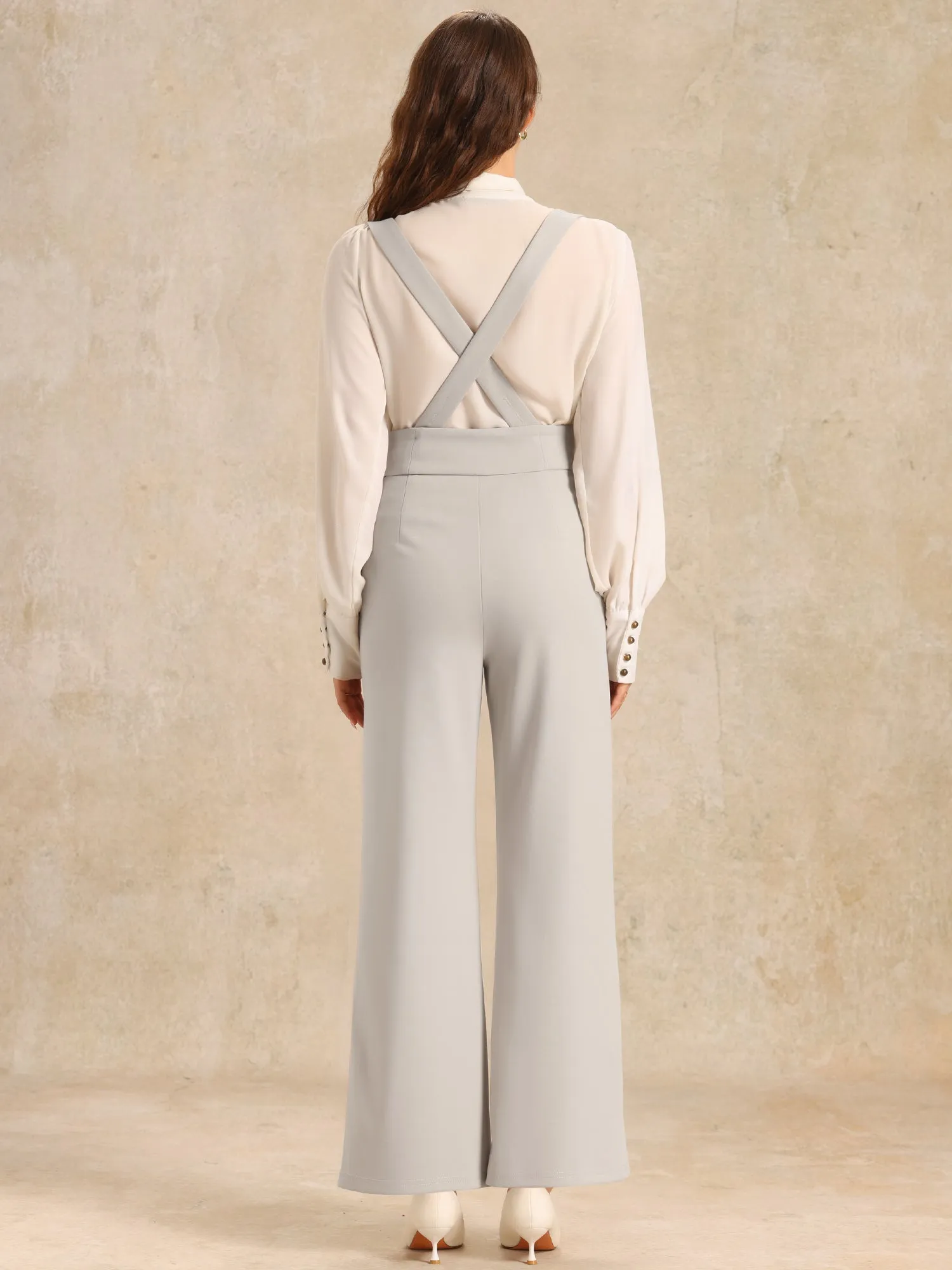 Casual Office Adjustable Strap Wide Leg Suspenders Pants Jumpsuits