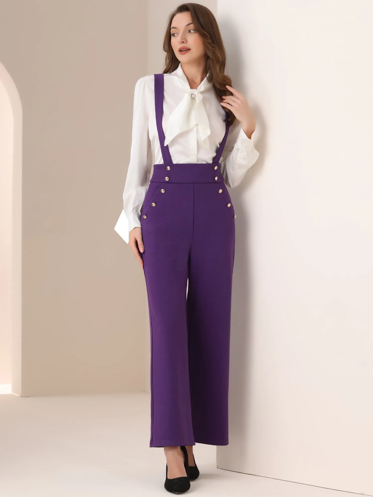Casual Office Adjustable Strap Wide Leg Suspenders Pants Jumpsuits