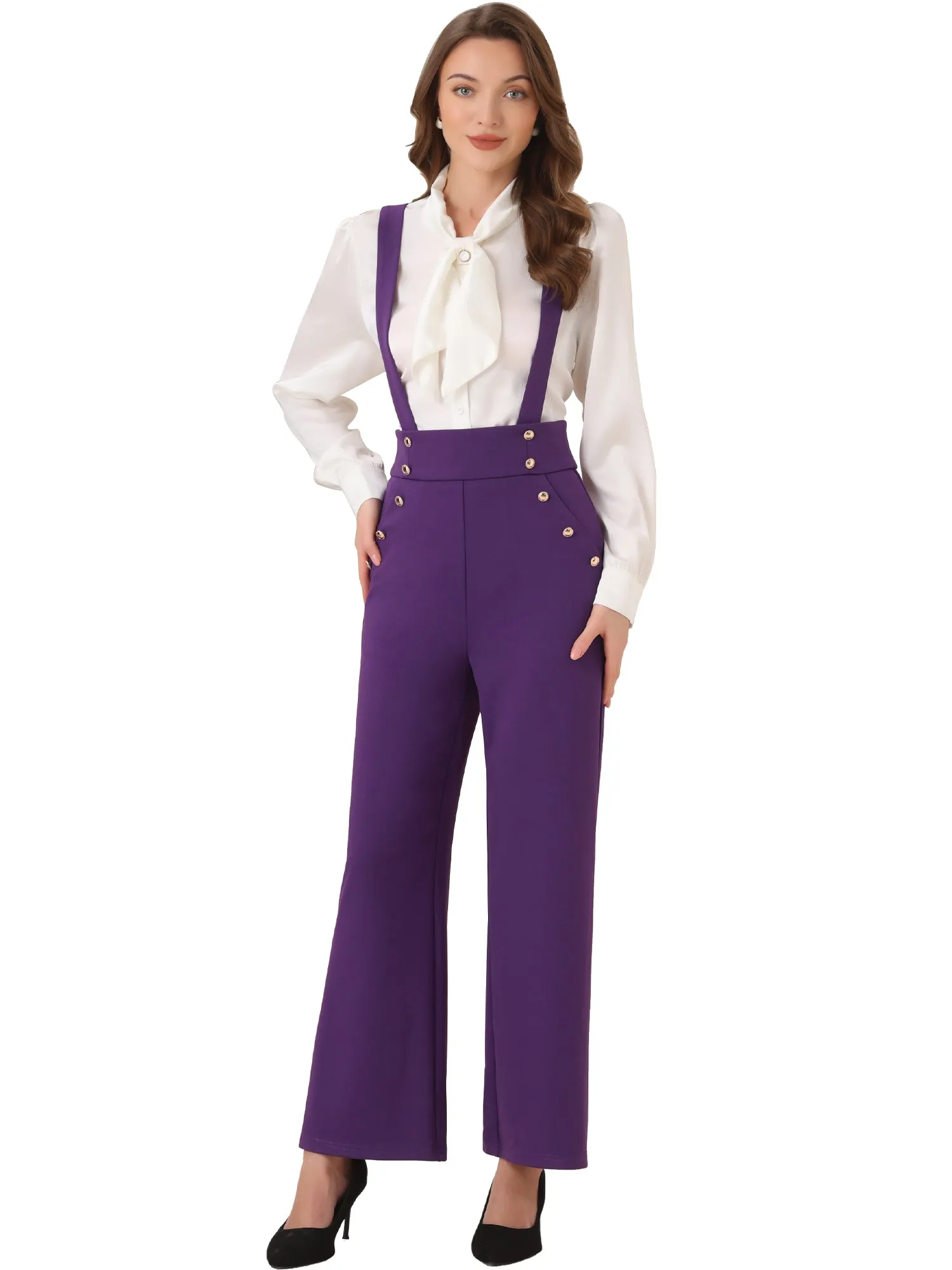 Casual Office Adjustable Strap Wide Leg Suspenders Pants Jumpsuits