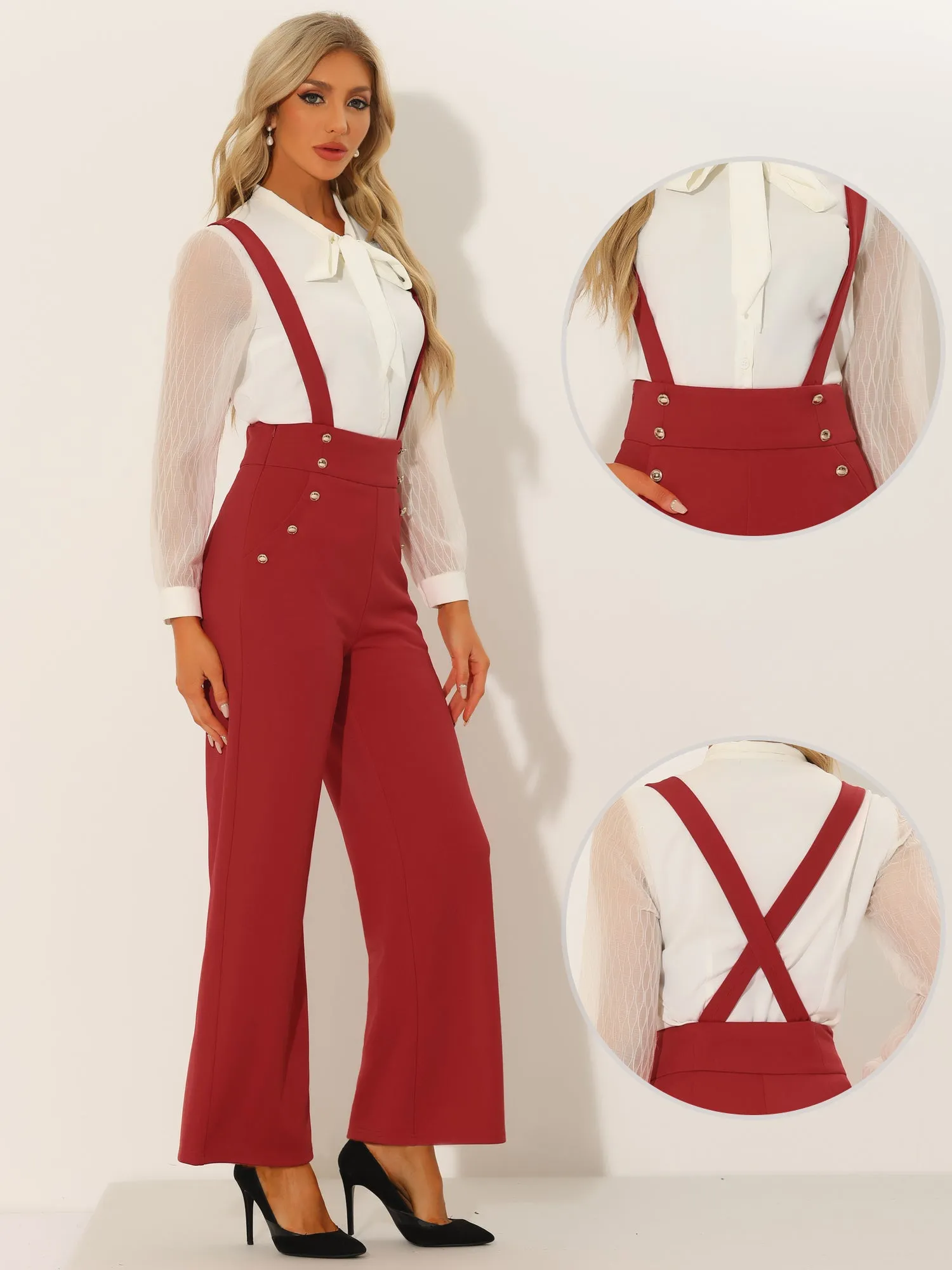 Casual Office Adjustable Strap Wide Leg Suspenders Pants Jumpsuits