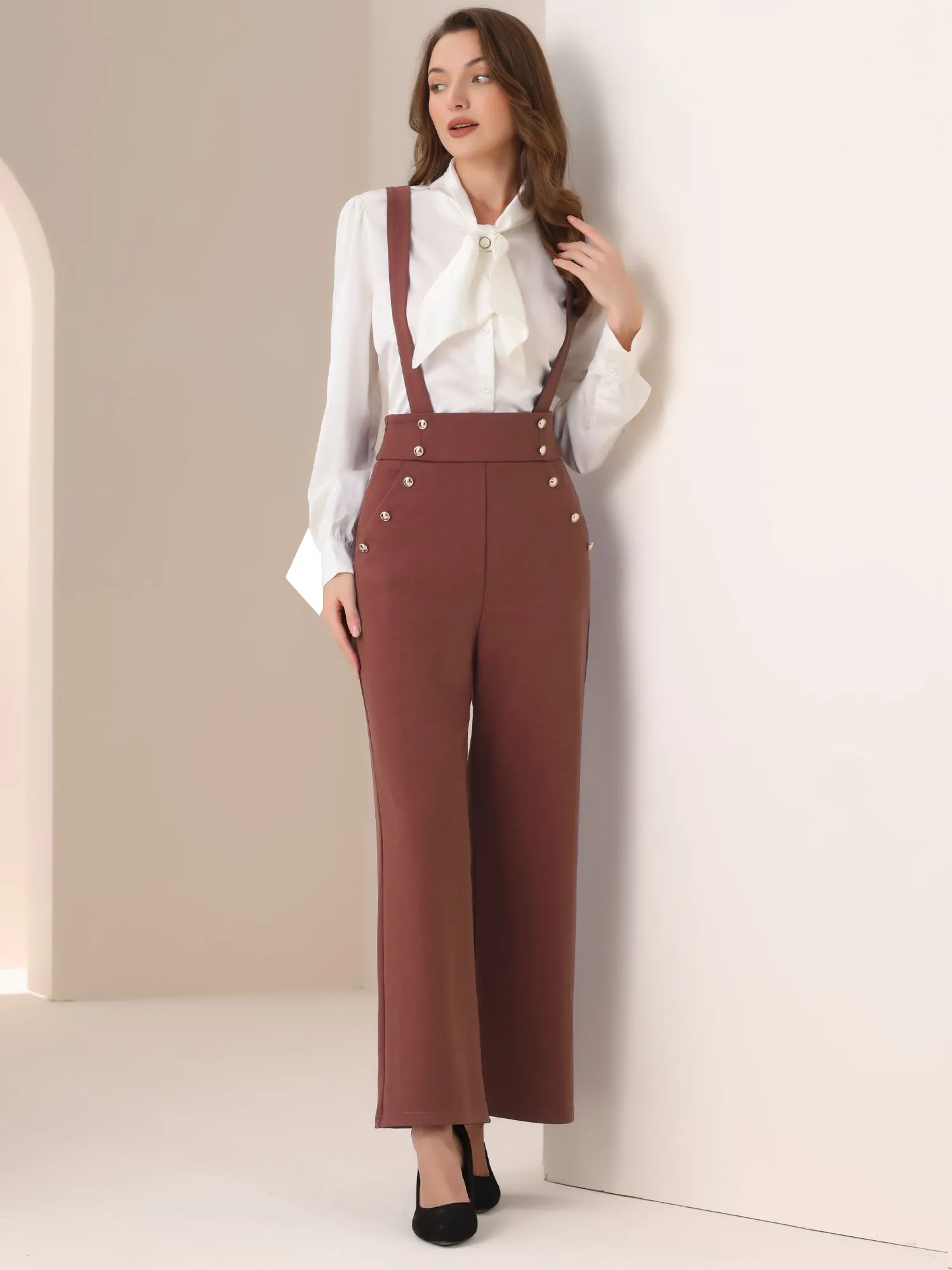 Casual Office Adjustable Strap Wide Leg Suspenders Pants Jumpsuits