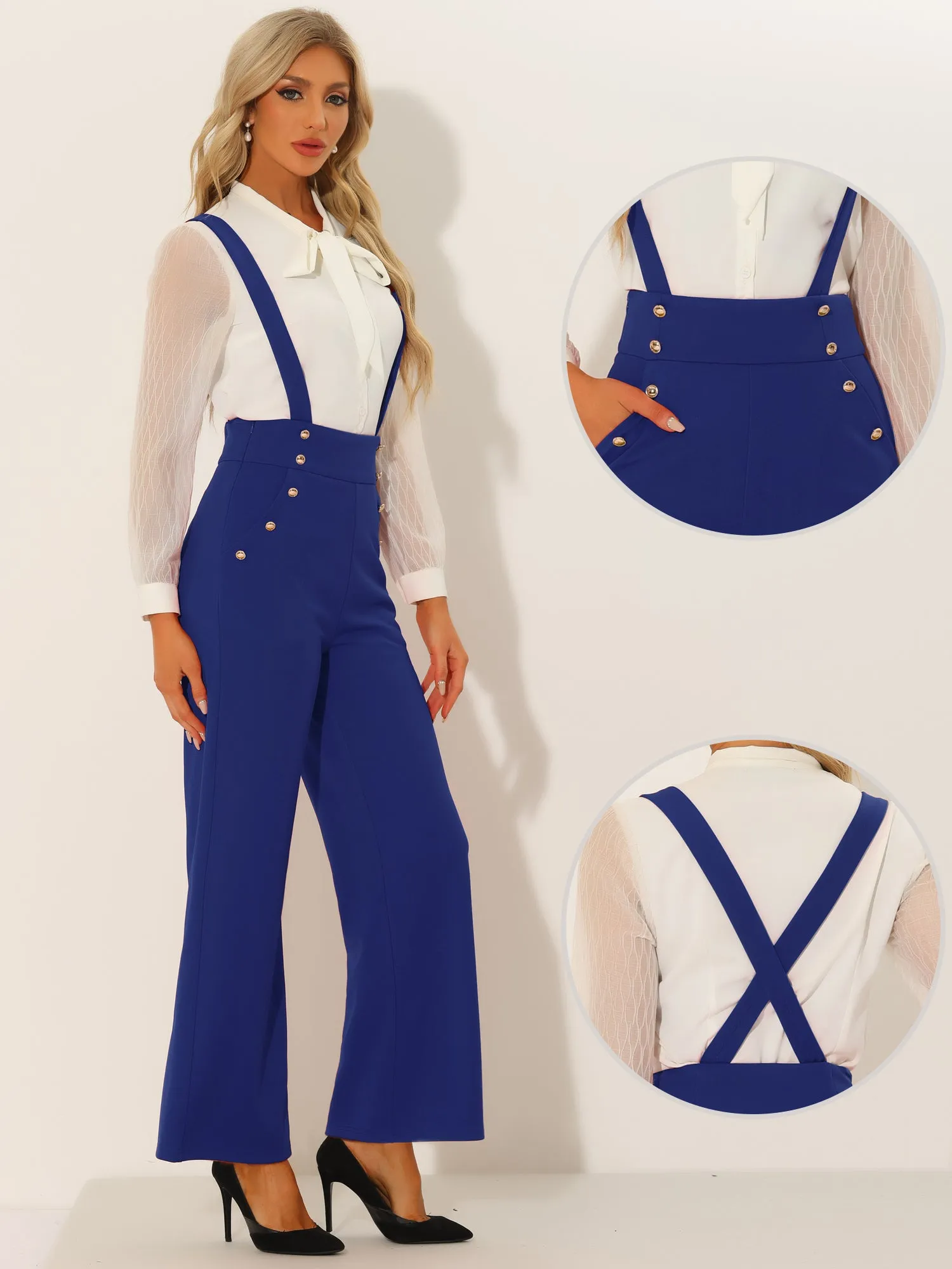 Casual Office Adjustable Strap Wide Leg Suspenders Pants Jumpsuits
