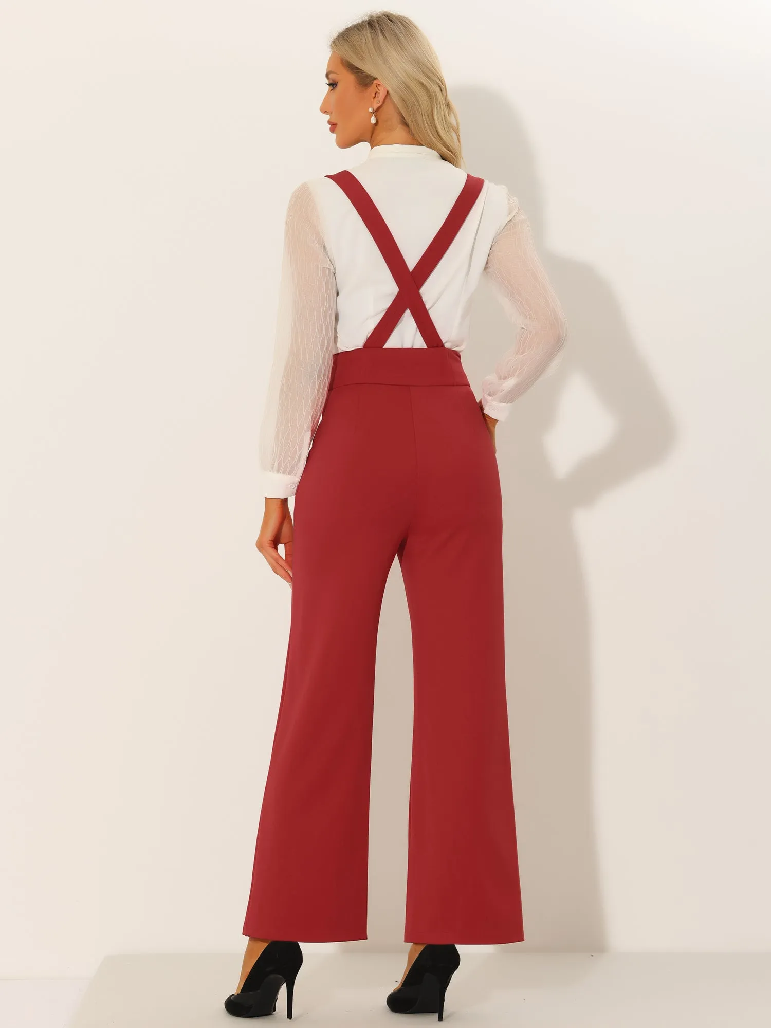 Casual Office Adjustable Strap Wide Leg Suspenders Pants Jumpsuits