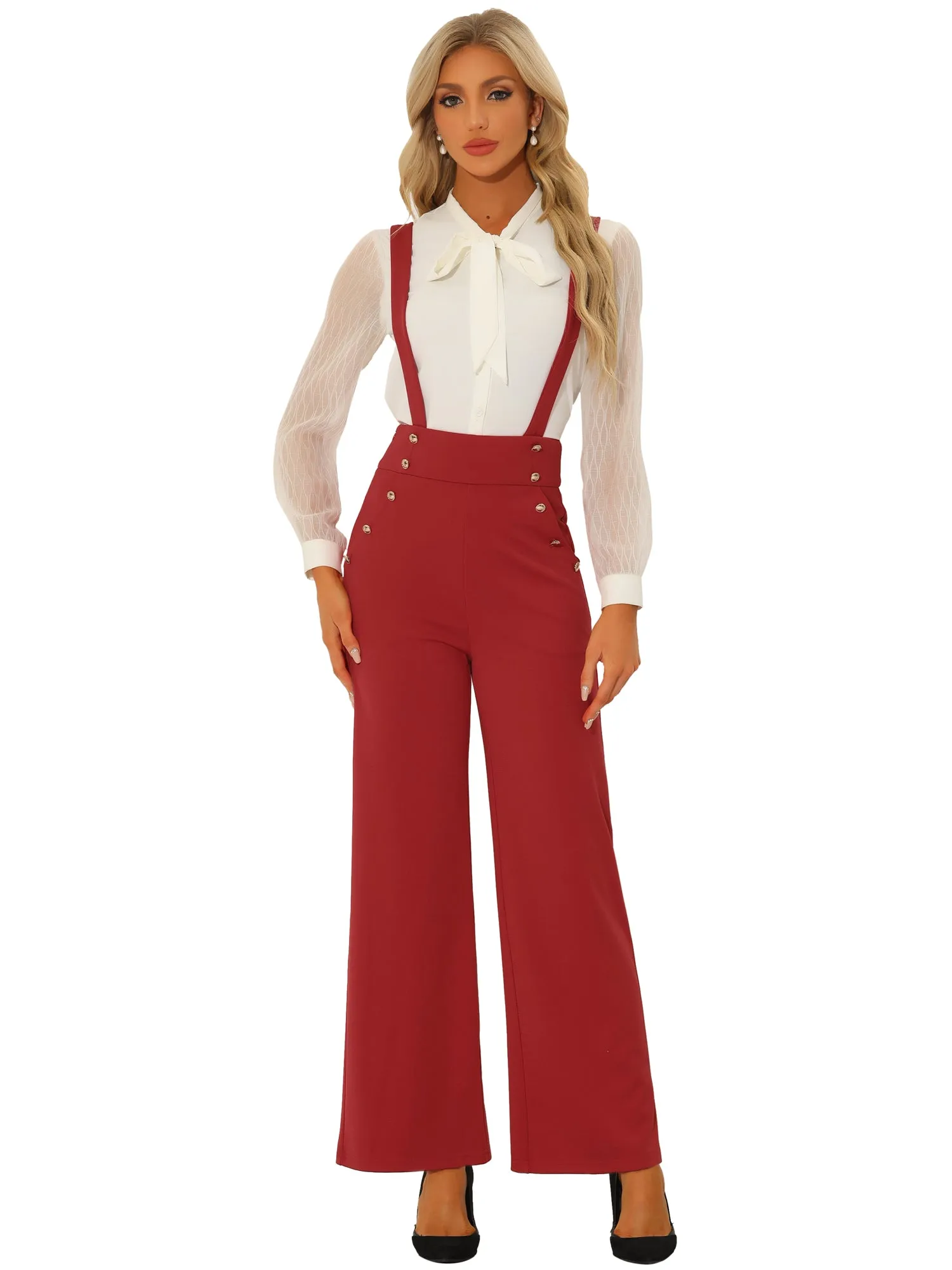 Casual Office Adjustable Strap Wide Leg Suspenders Pants Jumpsuits