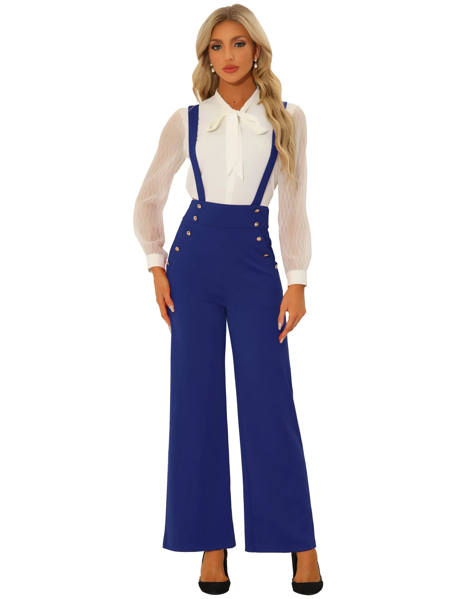 Casual Office Adjustable Strap Wide Leg Suspenders Pants Jumpsuits