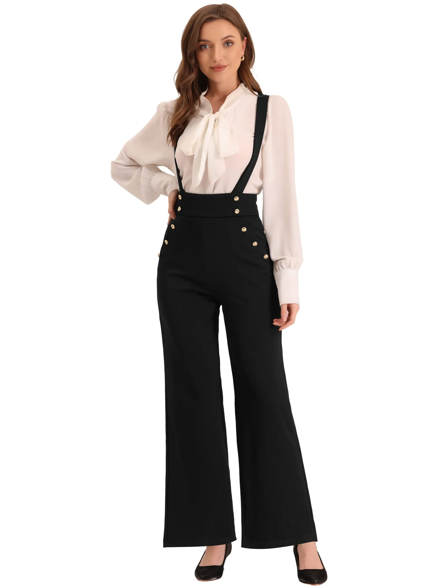 Casual Office Adjustable Strap Wide Leg Suspenders Pants Jumpsuits