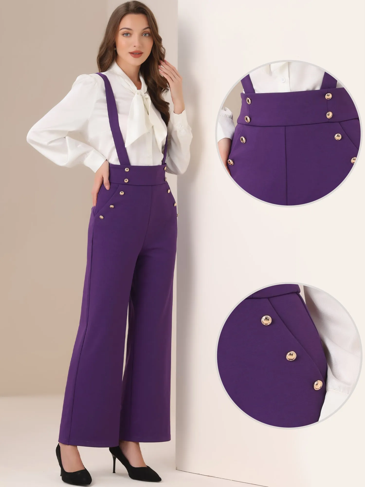 Casual Office Adjustable Strap Wide Leg Suspenders Pants Jumpsuits