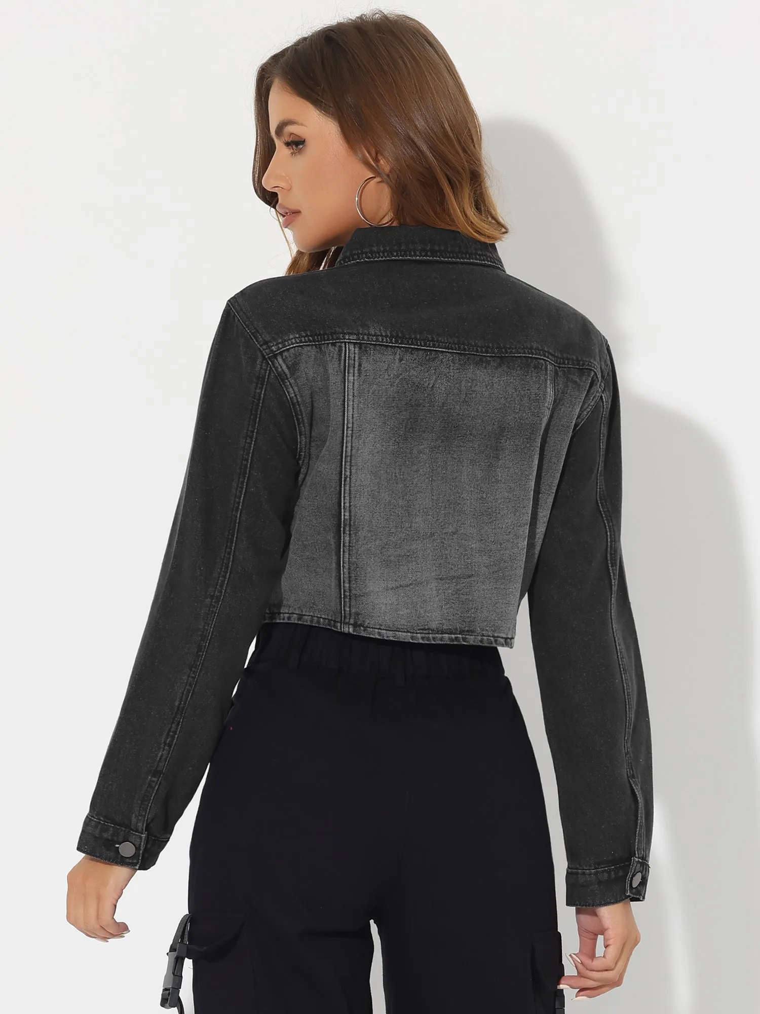 Casual Zip Up Washed Denim Crop Jean Jacket