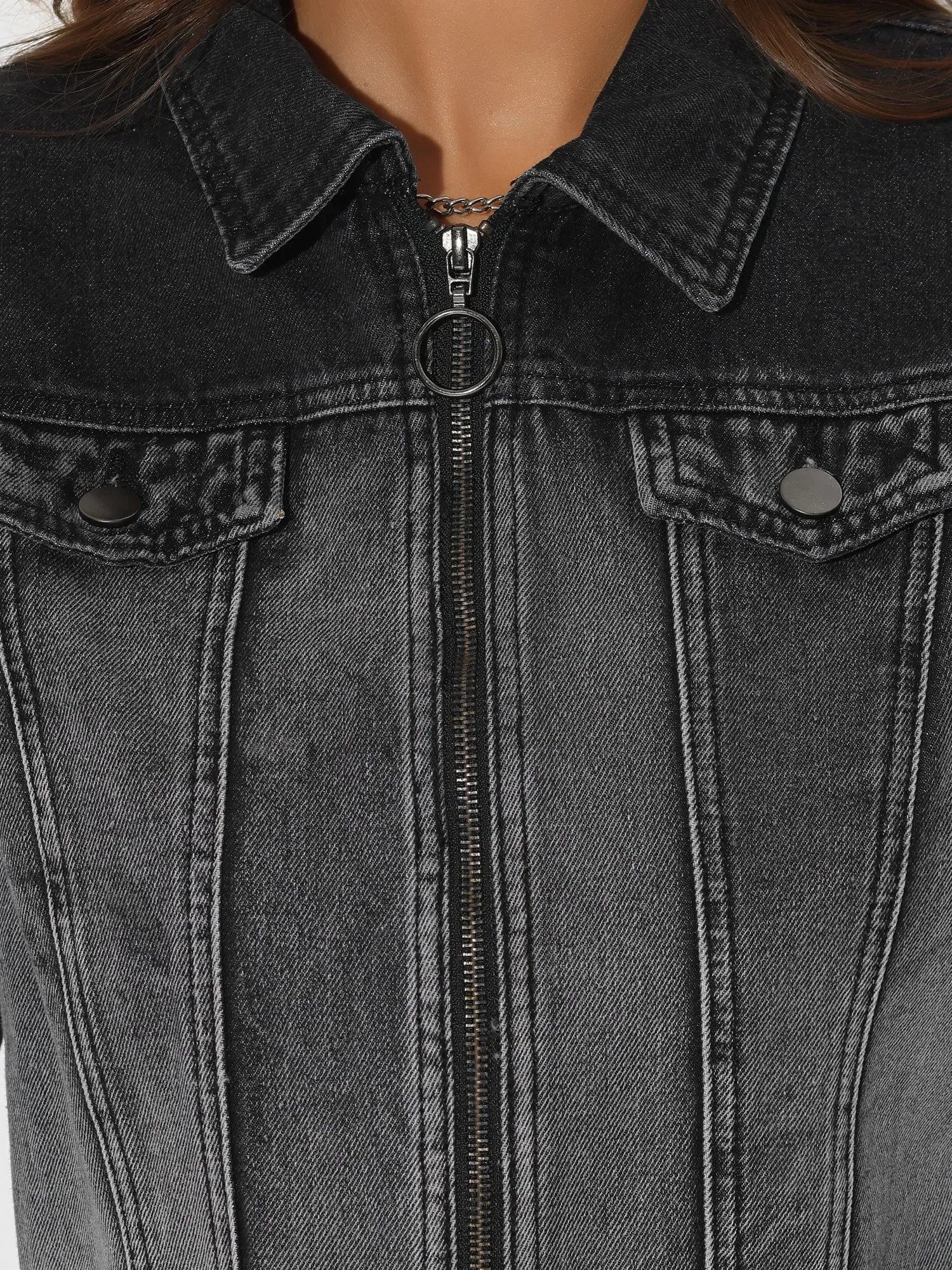 Casual Zip Up Washed Denim Crop Jean Jacket