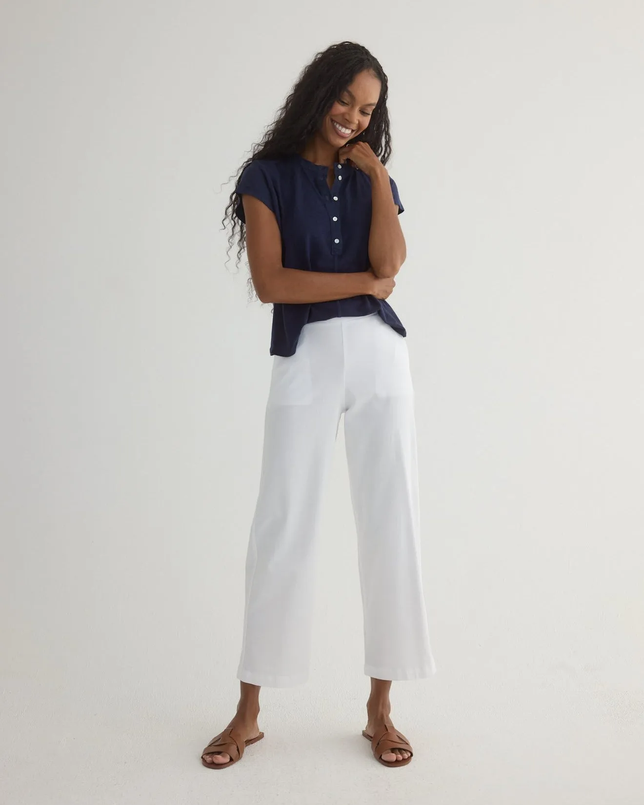 Catalina Clean Front Wide Leg Crop - White