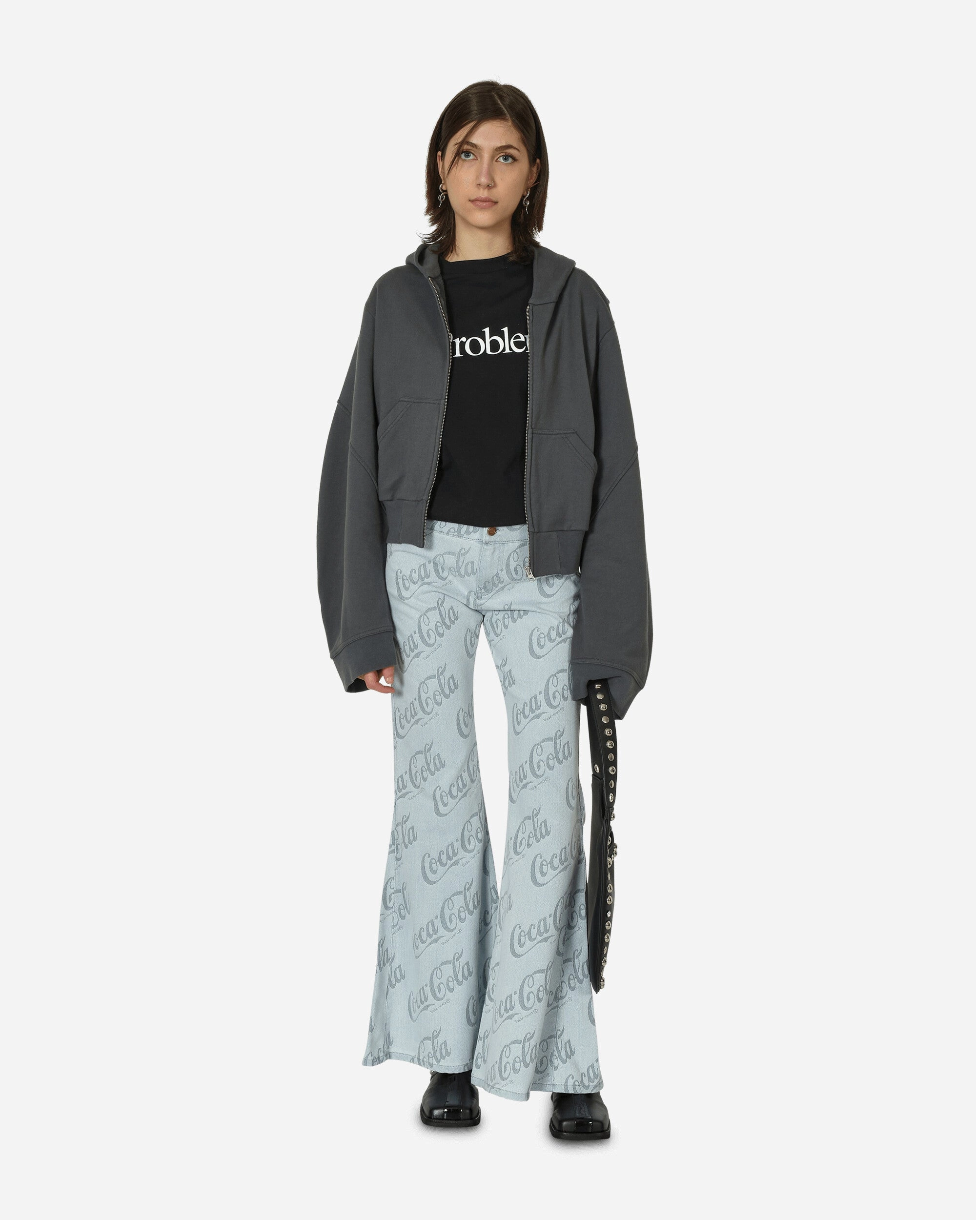 Coca-Cola Jacquard Denim Flare Pants Grey