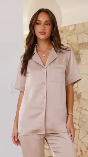 Courtney Button Up Shirt - Mushroom