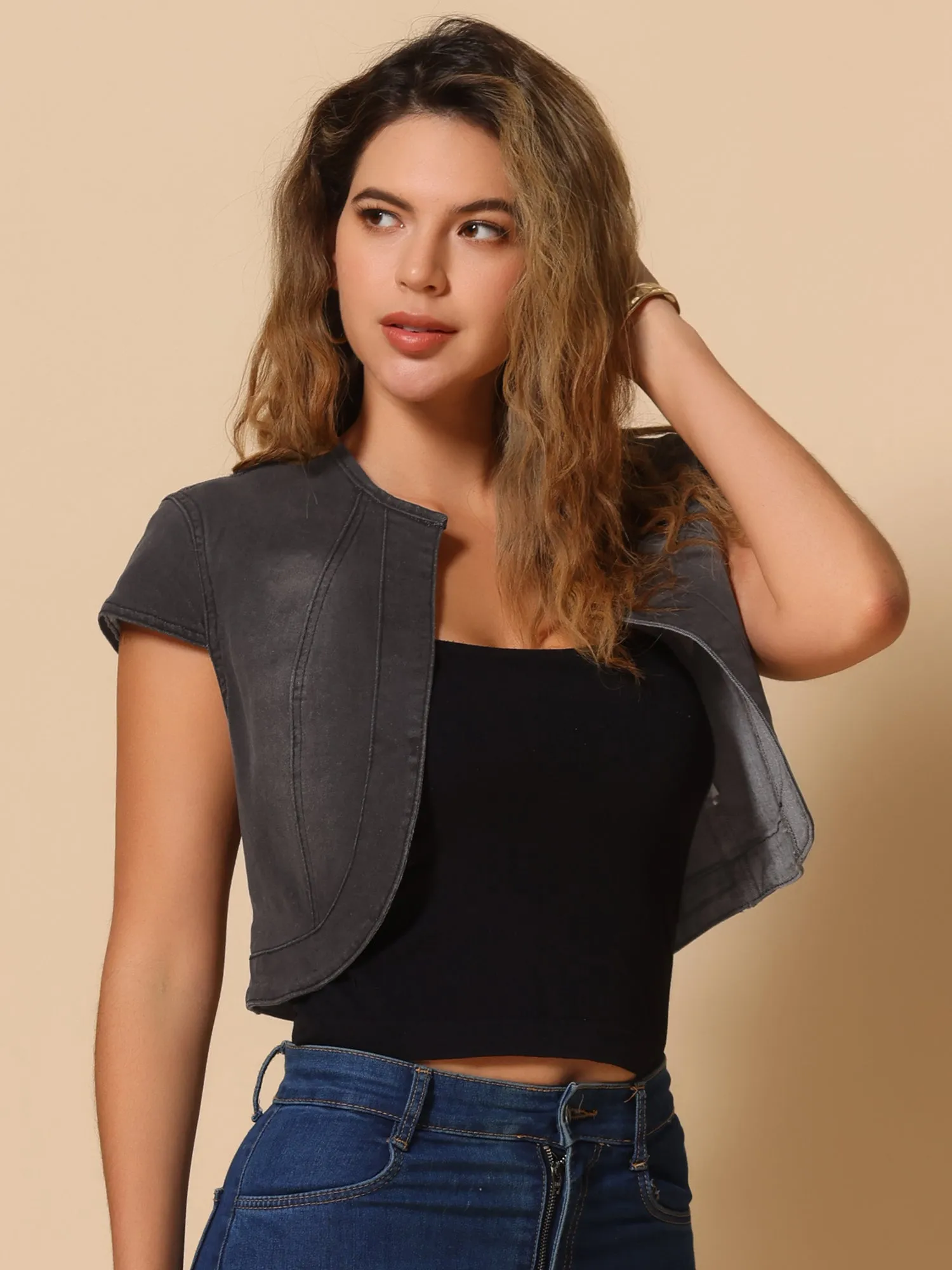 Crop Denim Cap Sleeve Slim Fit Summer Jean Jacket