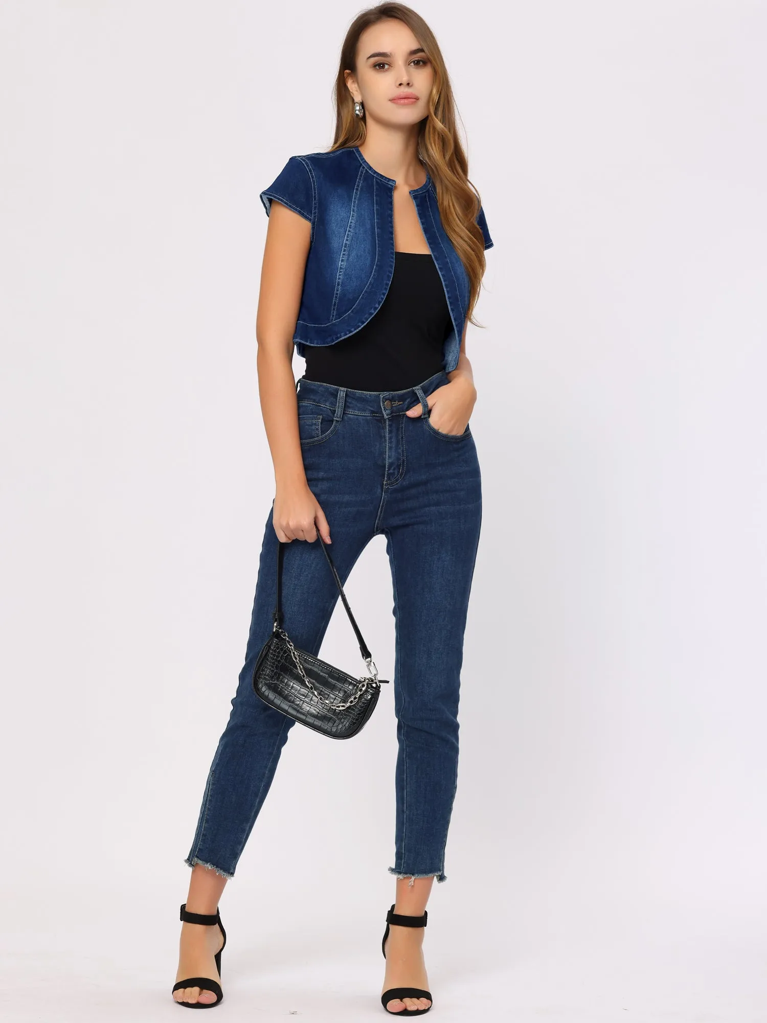 Crop Denim Cap Sleeve Slim Fit Summer Jean Jacket