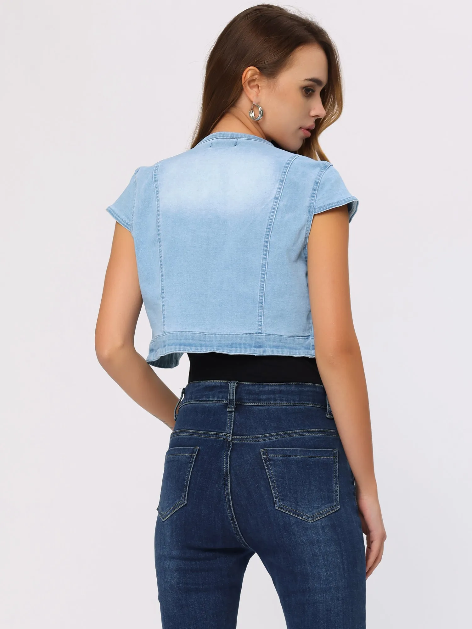 Crop Denim Cap Sleeve Slim Fit Summer Jean Jacket