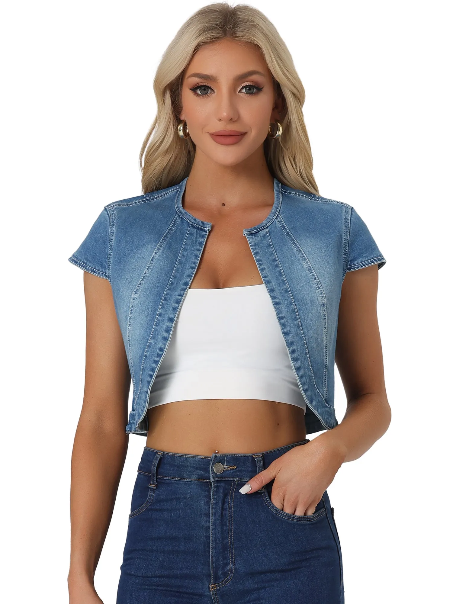 Crop Denim Cap Sleeve Slim Fit Summer Jean Jacket