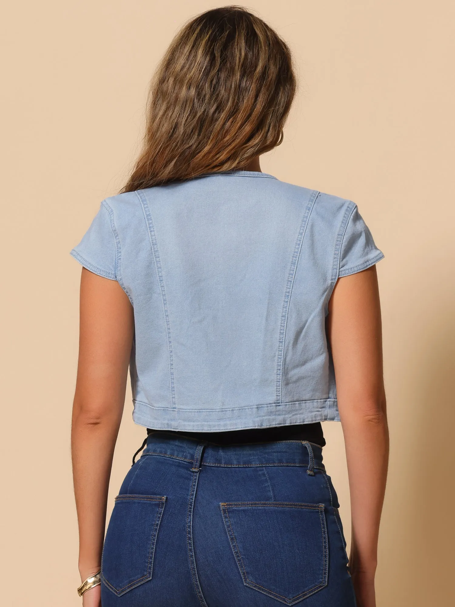 Crop Denim Cap Sleeve Slim Fit Summer Jean Jacket