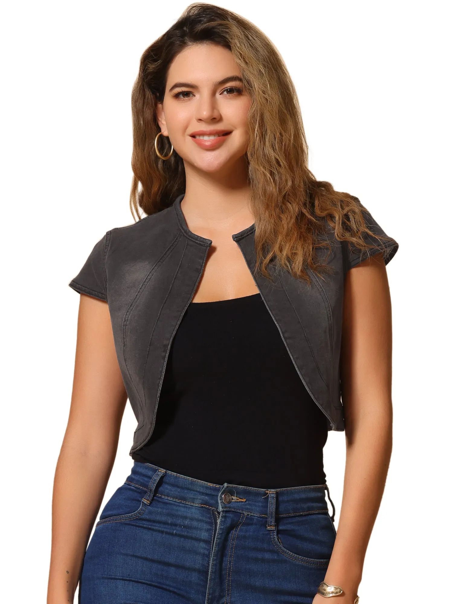 Crop Denim Cap Sleeve Slim Fit Summer Jean Jacket