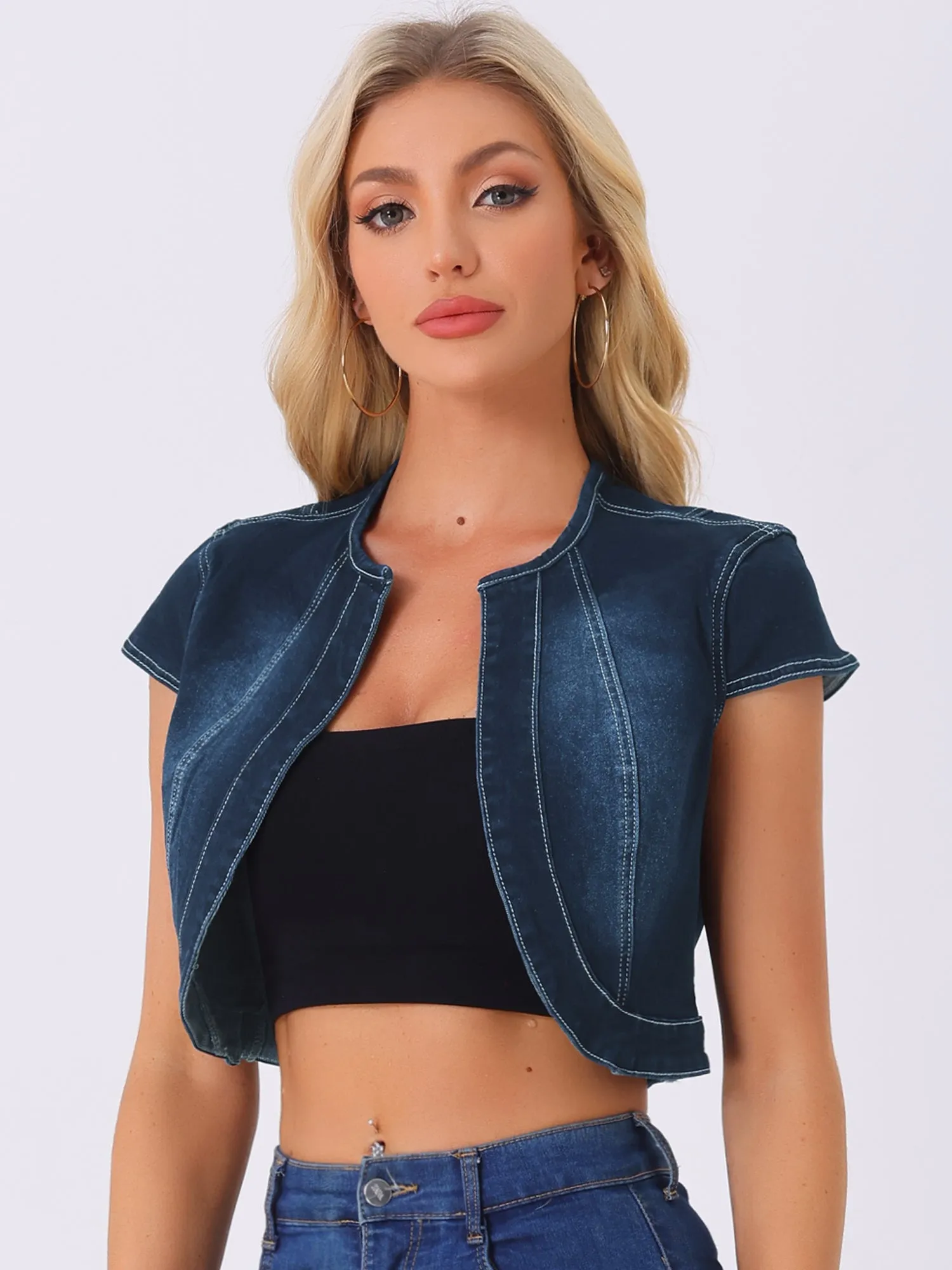 Crop Denim Cap Sleeve Slim Fit Summer Jean Jacket