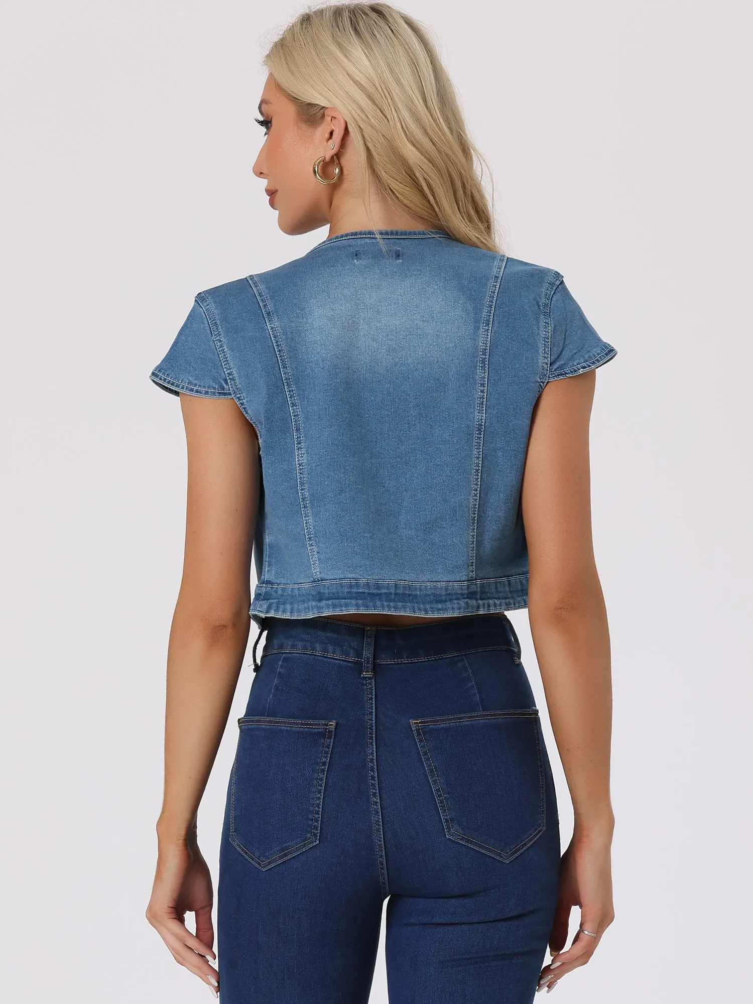 Crop Denim Cap Sleeve Slim Fit Summer Jean Jacket
