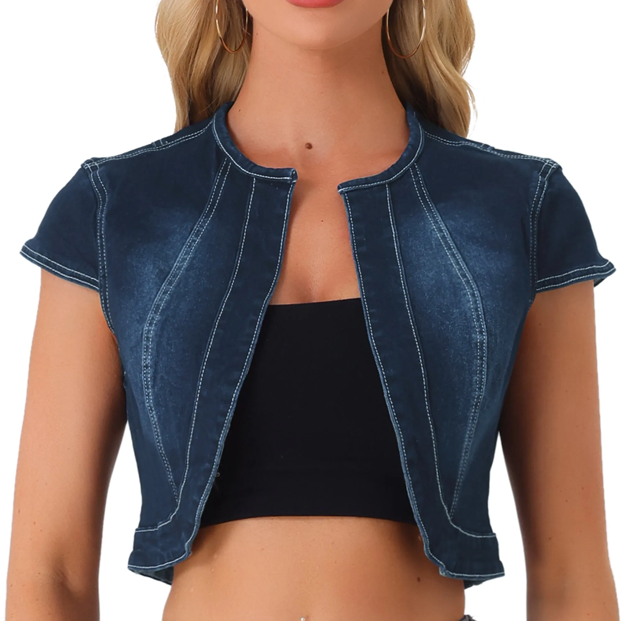 Crop Denim Cap Sleeve Slim Fit Summer Jean Jacket