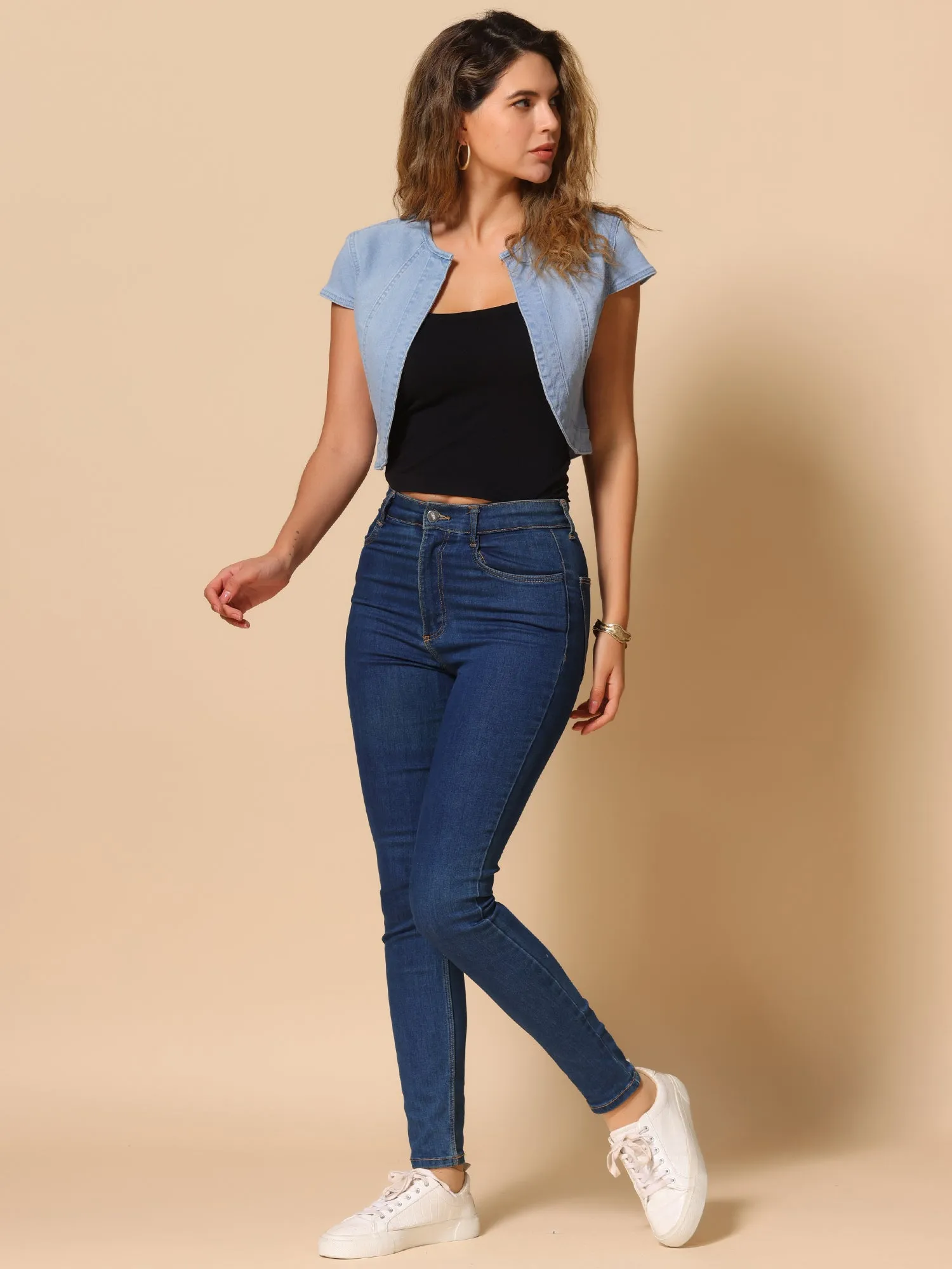 Crop Denim Cap Sleeve Slim Fit Summer Jean Jacket