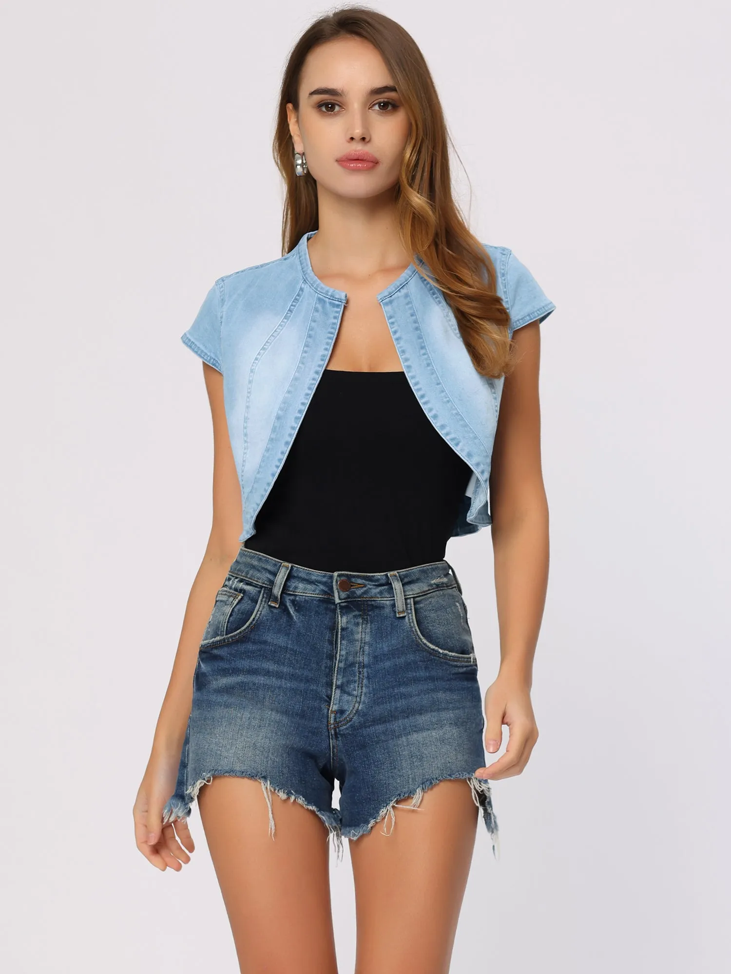 Crop Denim Cap Sleeve Slim Fit Summer Jean Jacket