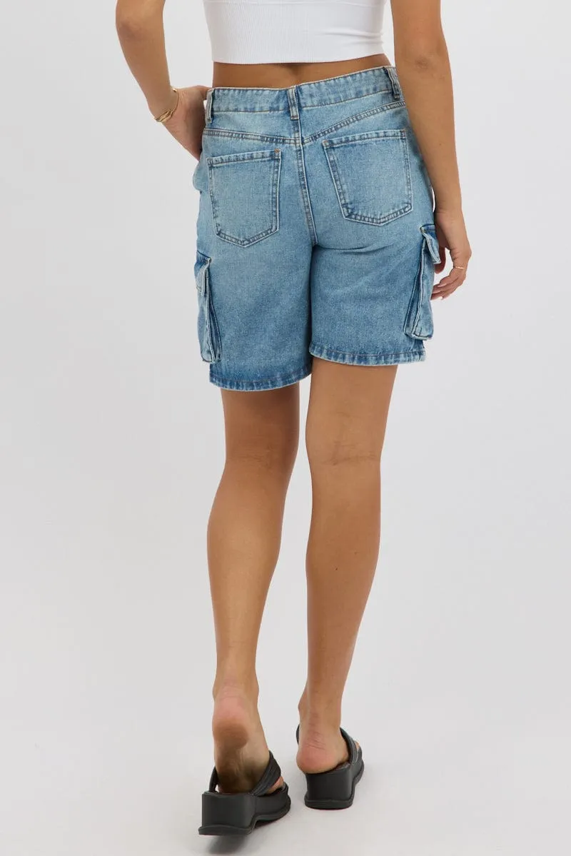 Denim Cargo Shorts High Rise