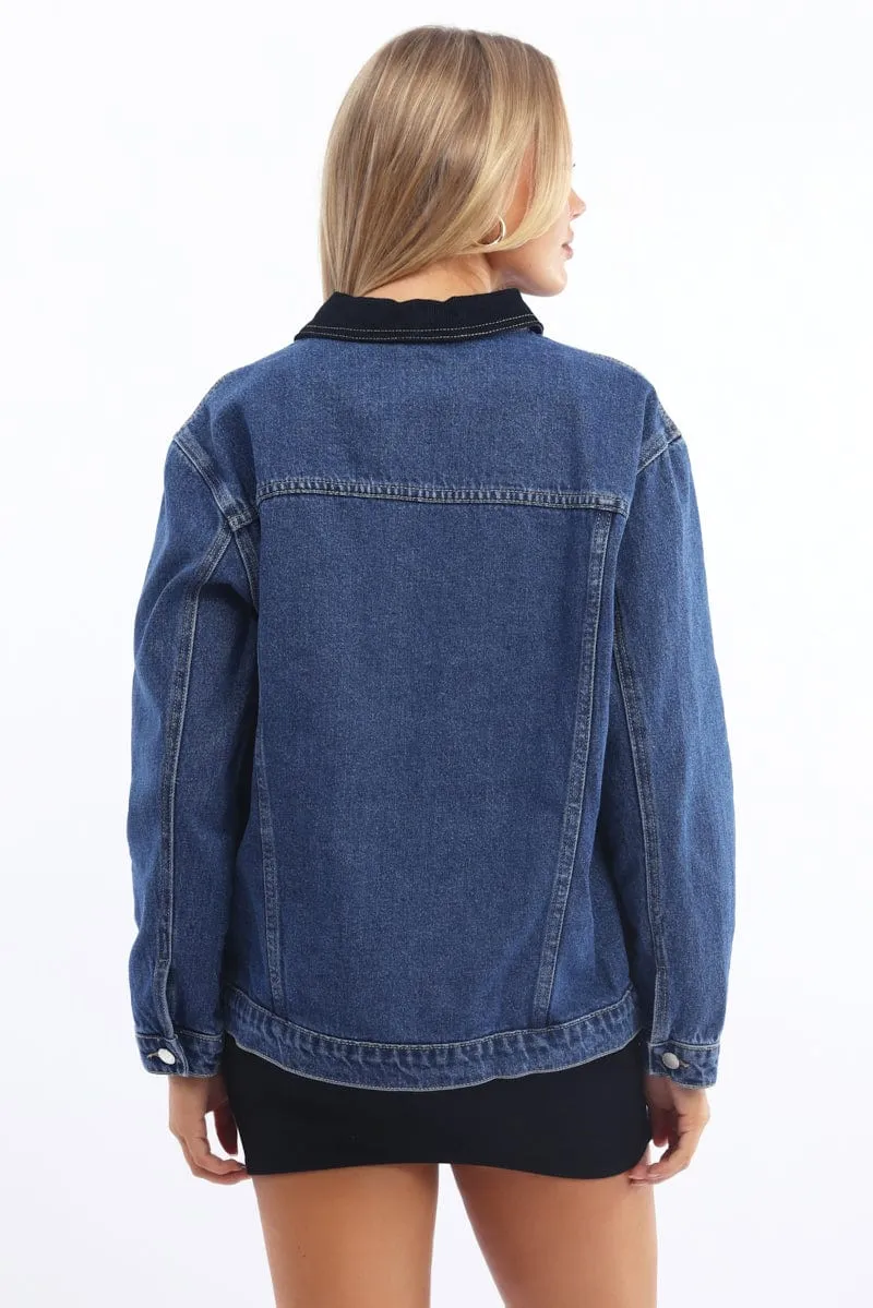Denim Oversized Jacket Contrast Collar