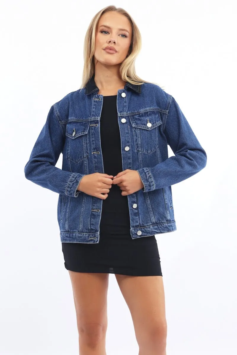 Denim Oversized Jacket Contrast Collar