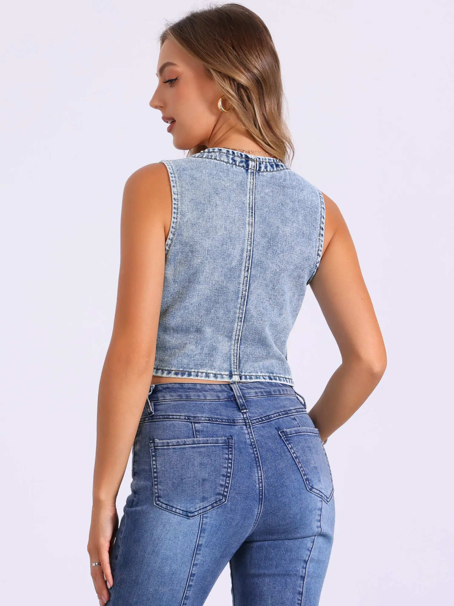 Denim V Neck Button Down Jean Waistcoat Vest