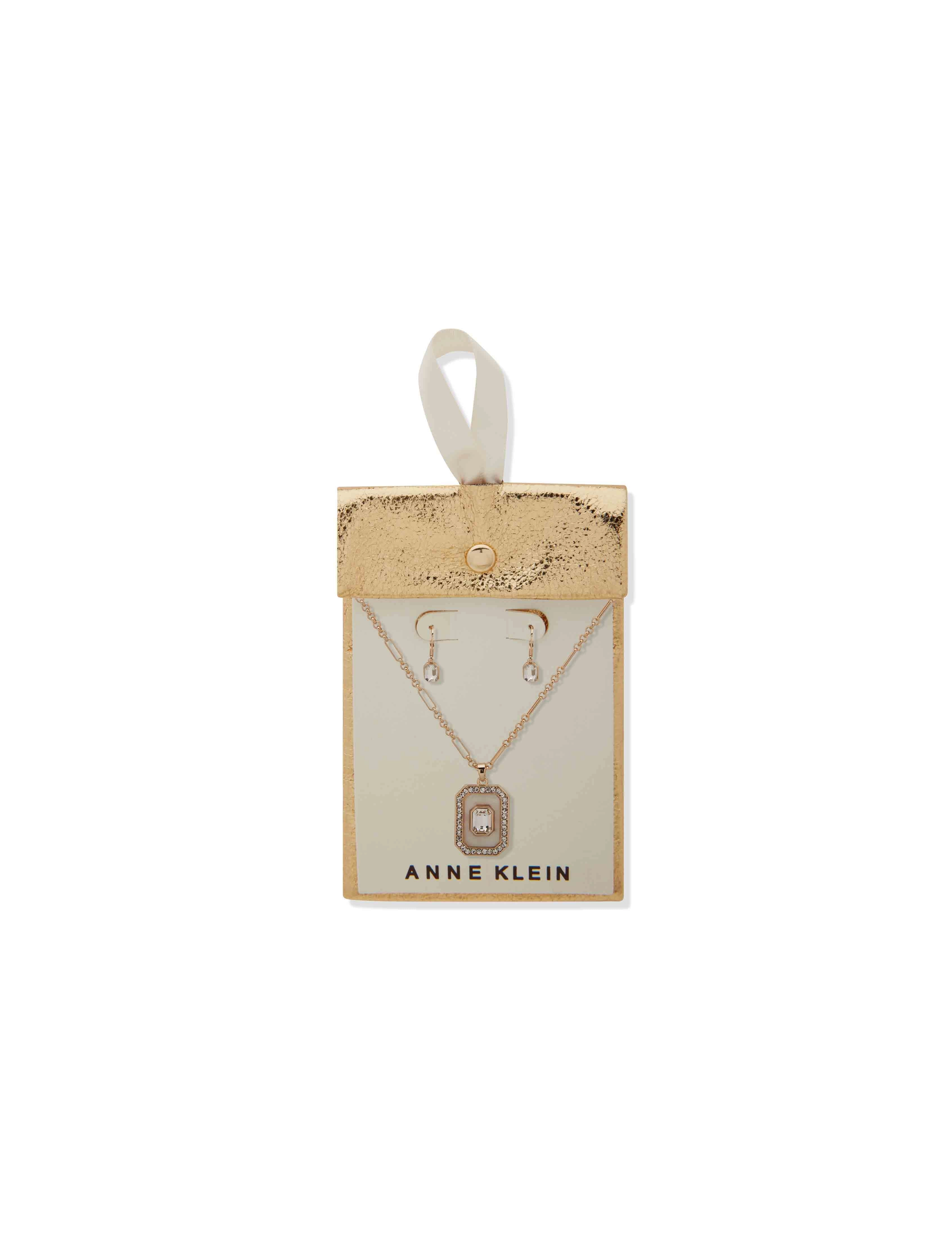 Emerald Cut Stone Pendant Necklace and Earring Set