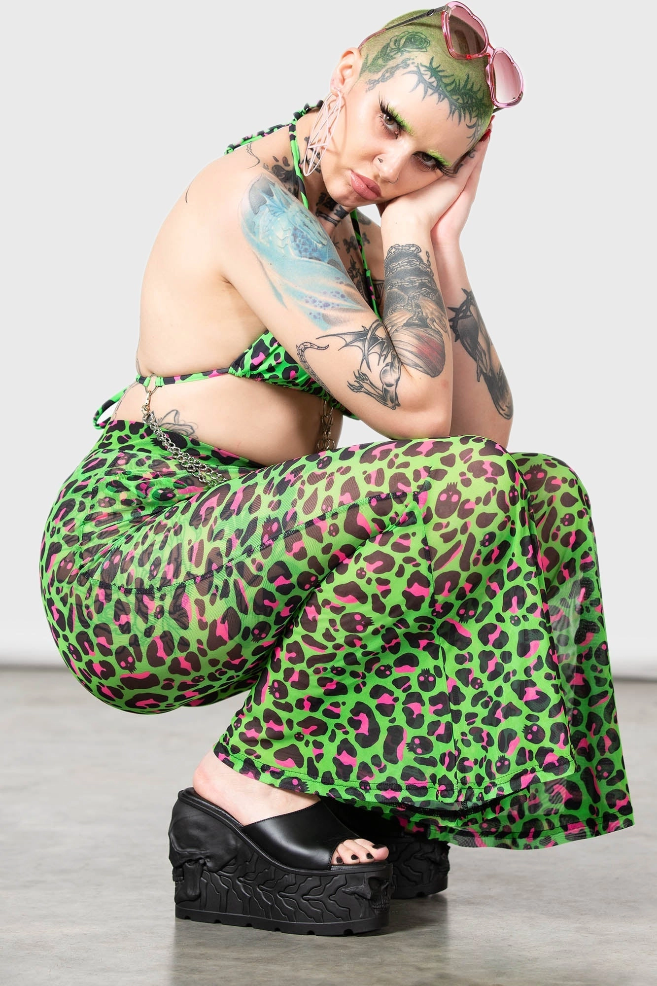 Emerald Sugar Mesh Flare Trousers - Resurrect