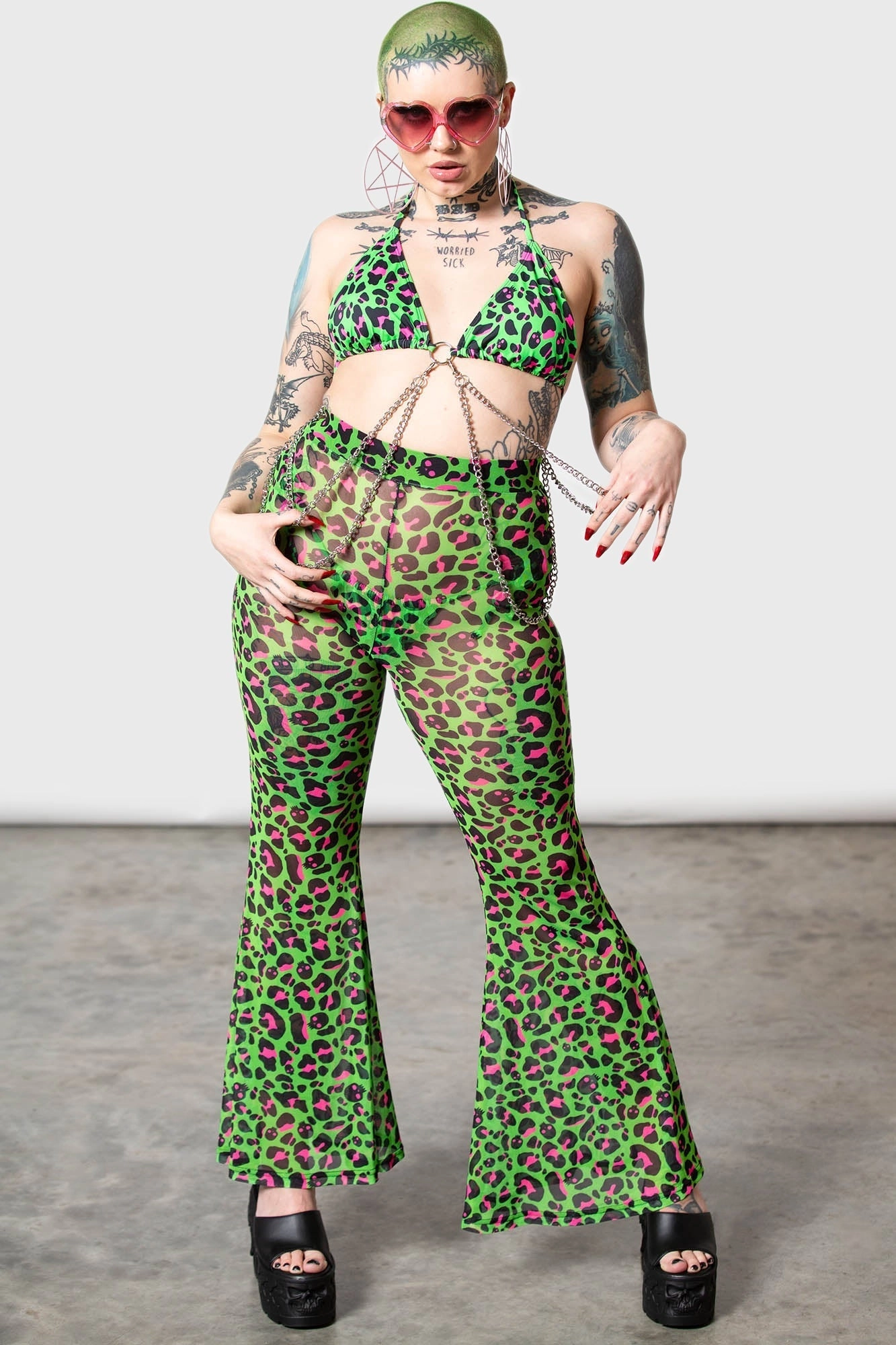 Emerald Sugar Mesh Flare Trousers - Resurrect