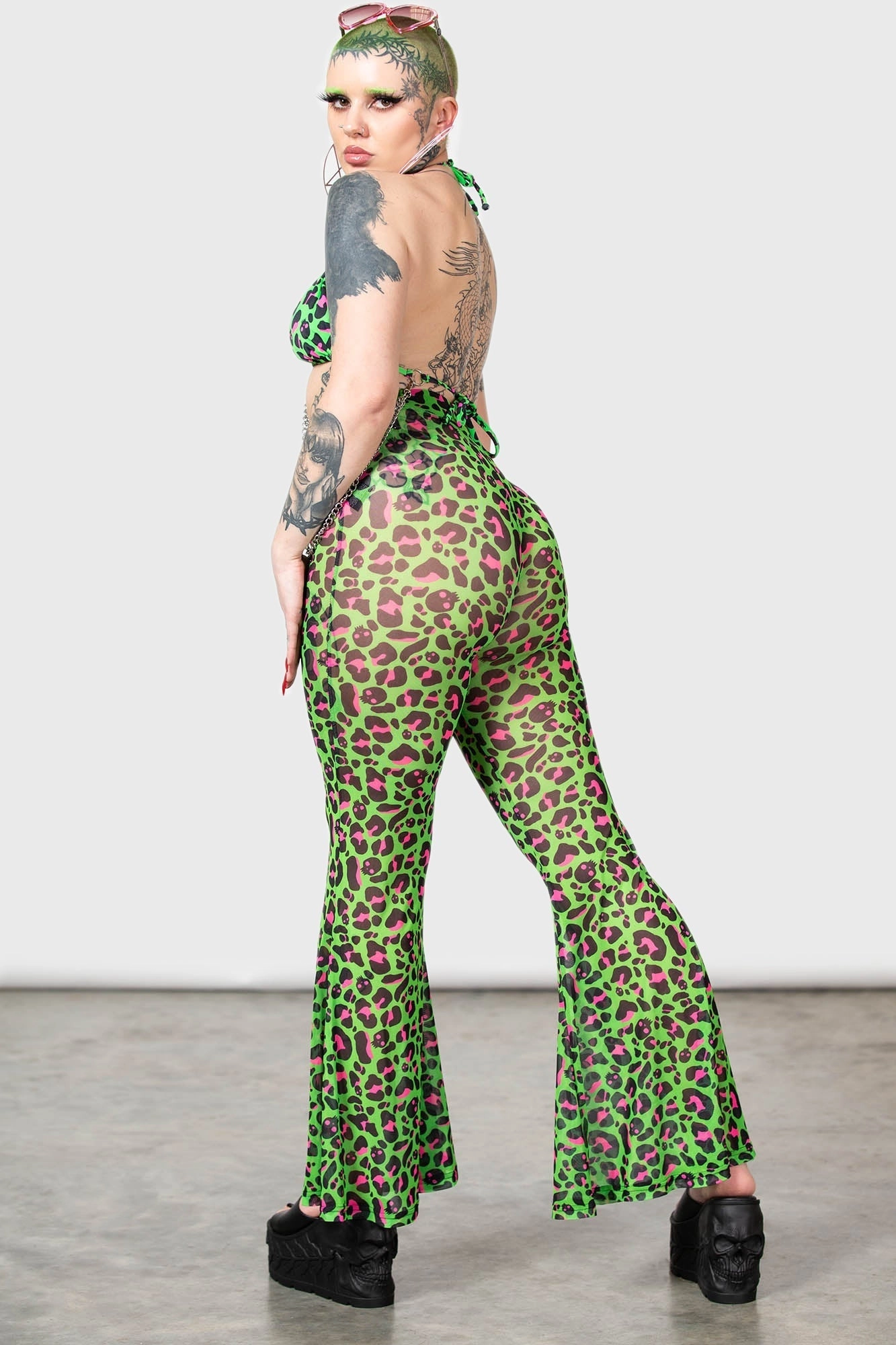 Emerald Sugar Mesh Flare Trousers - Resurrect