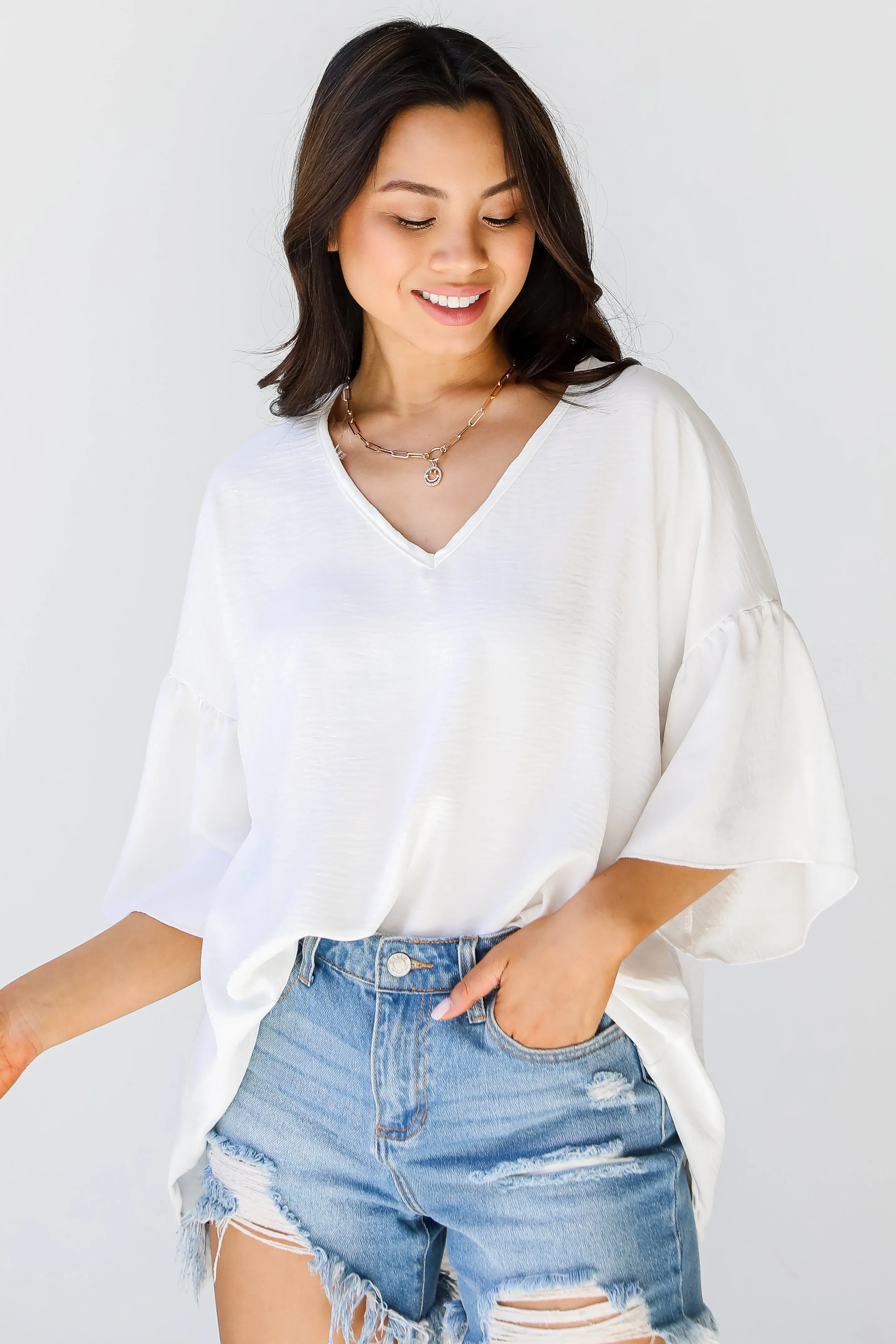 FINAL SALE - Frilled To Be Here Ruffle Sleeve Blouse