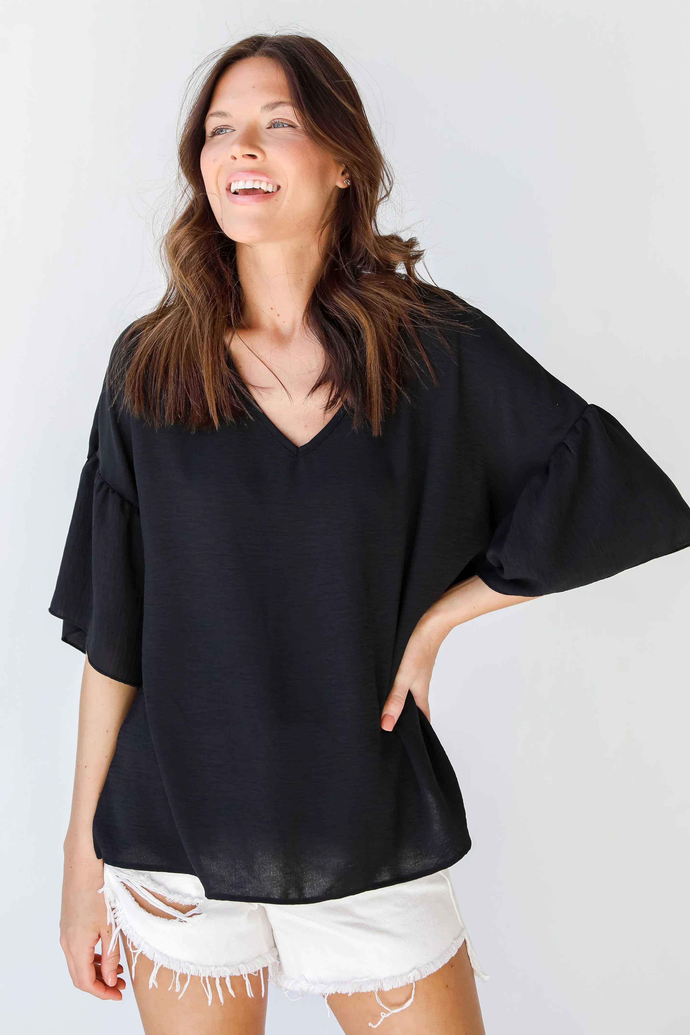FINAL SALE - Frilled To Be Here Ruffle Sleeve Blouse