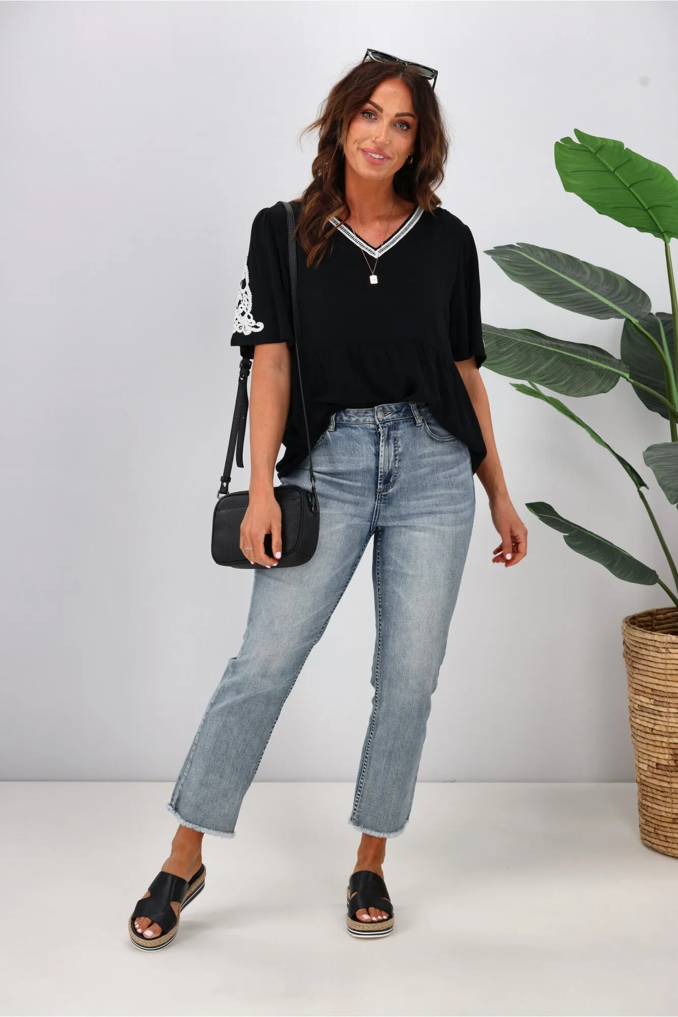 Gloss by Shine On Apollo Lace Detail Top Black