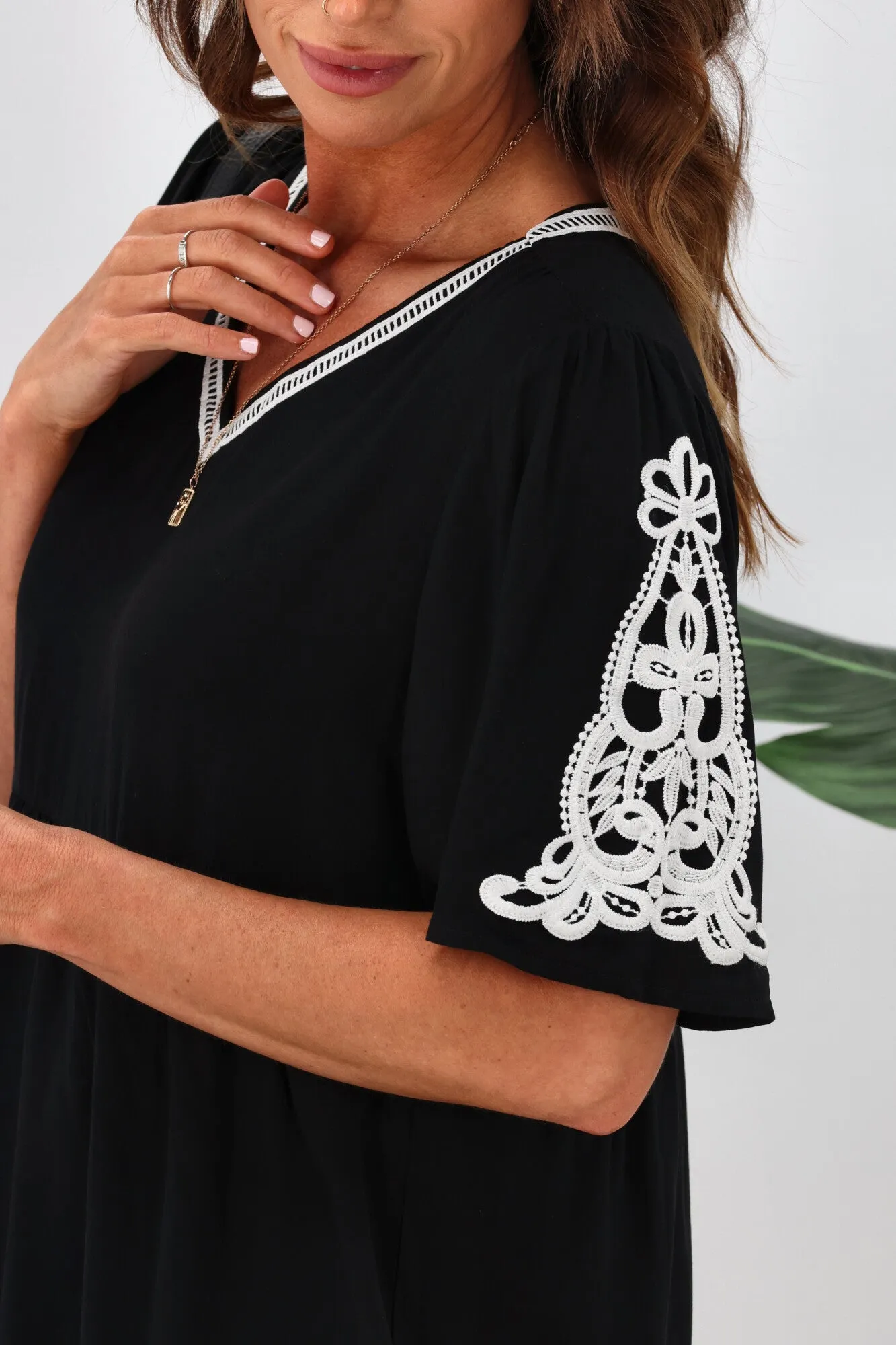 Gloss by Shine On Apollo Lace Detail Top Black
