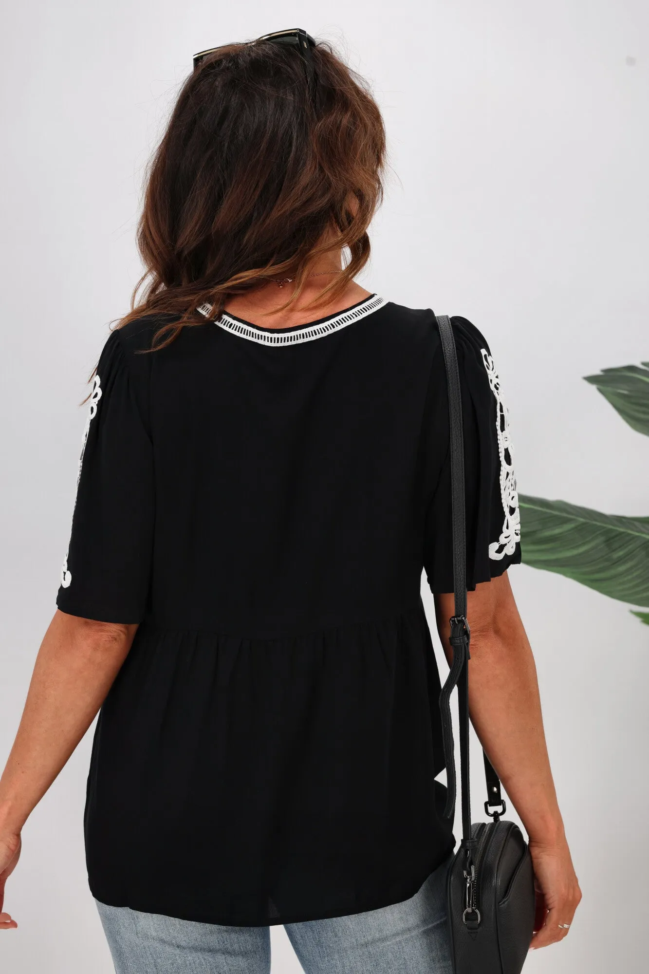 Gloss by Shine On Apollo Lace Detail Top Black