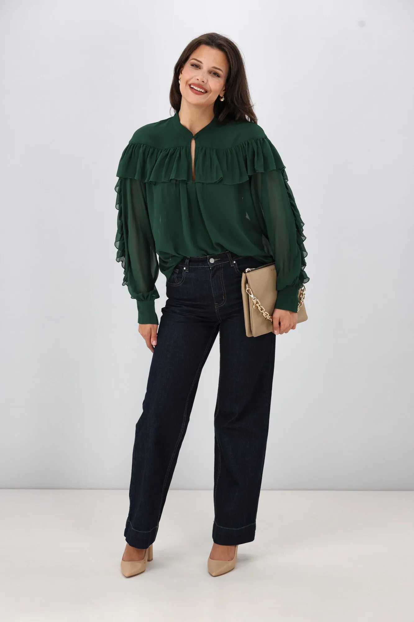 Gloss the Label Belle Chiffon Ruffle Top Green
