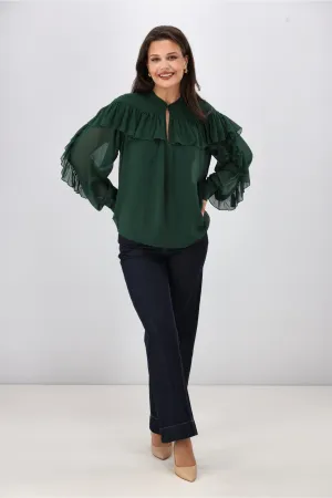 Gloss the Label Belle Chiffon Ruffle Top Green