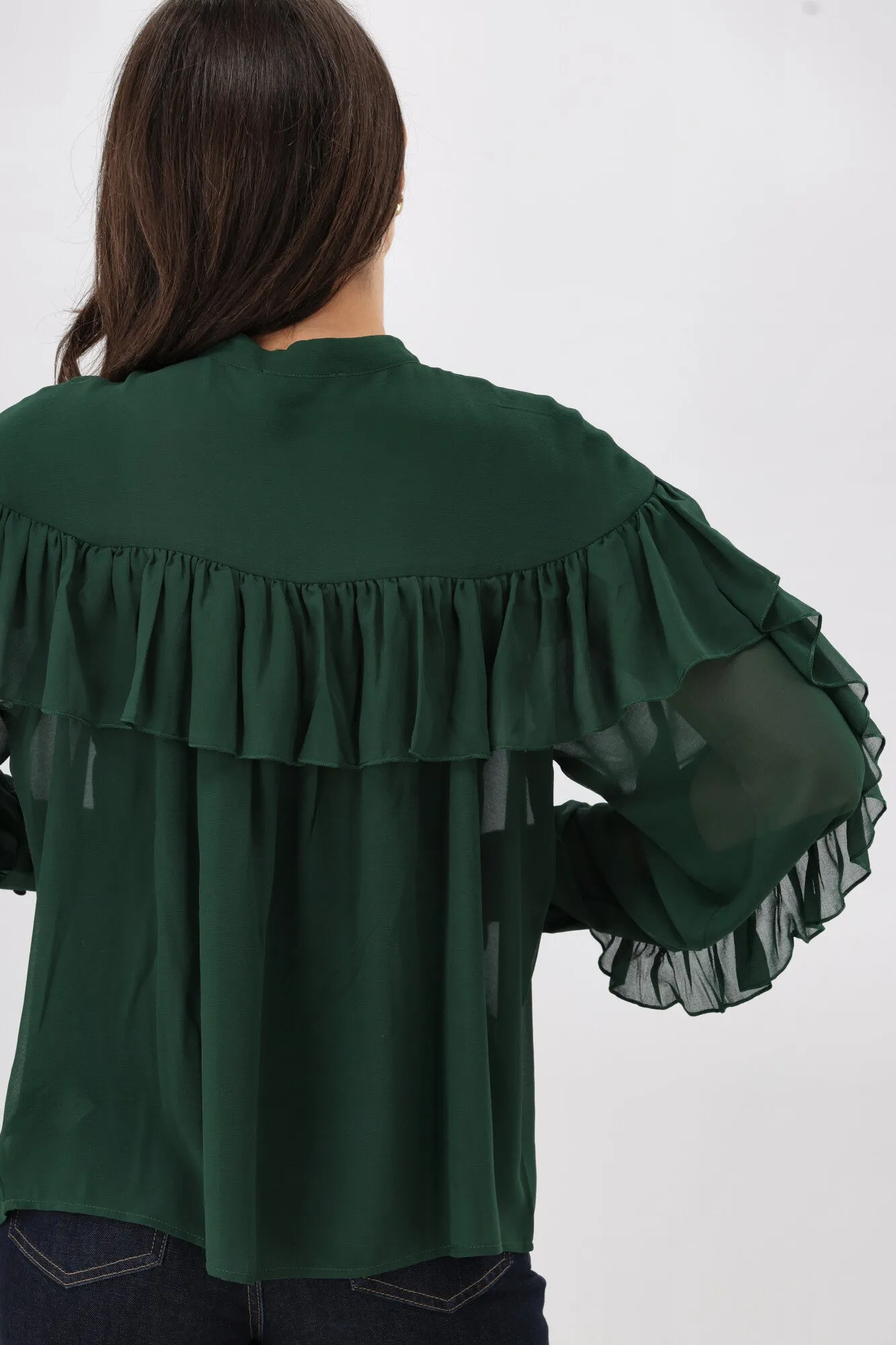 Gloss the Label Belle Chiffon Ruffle Top Green