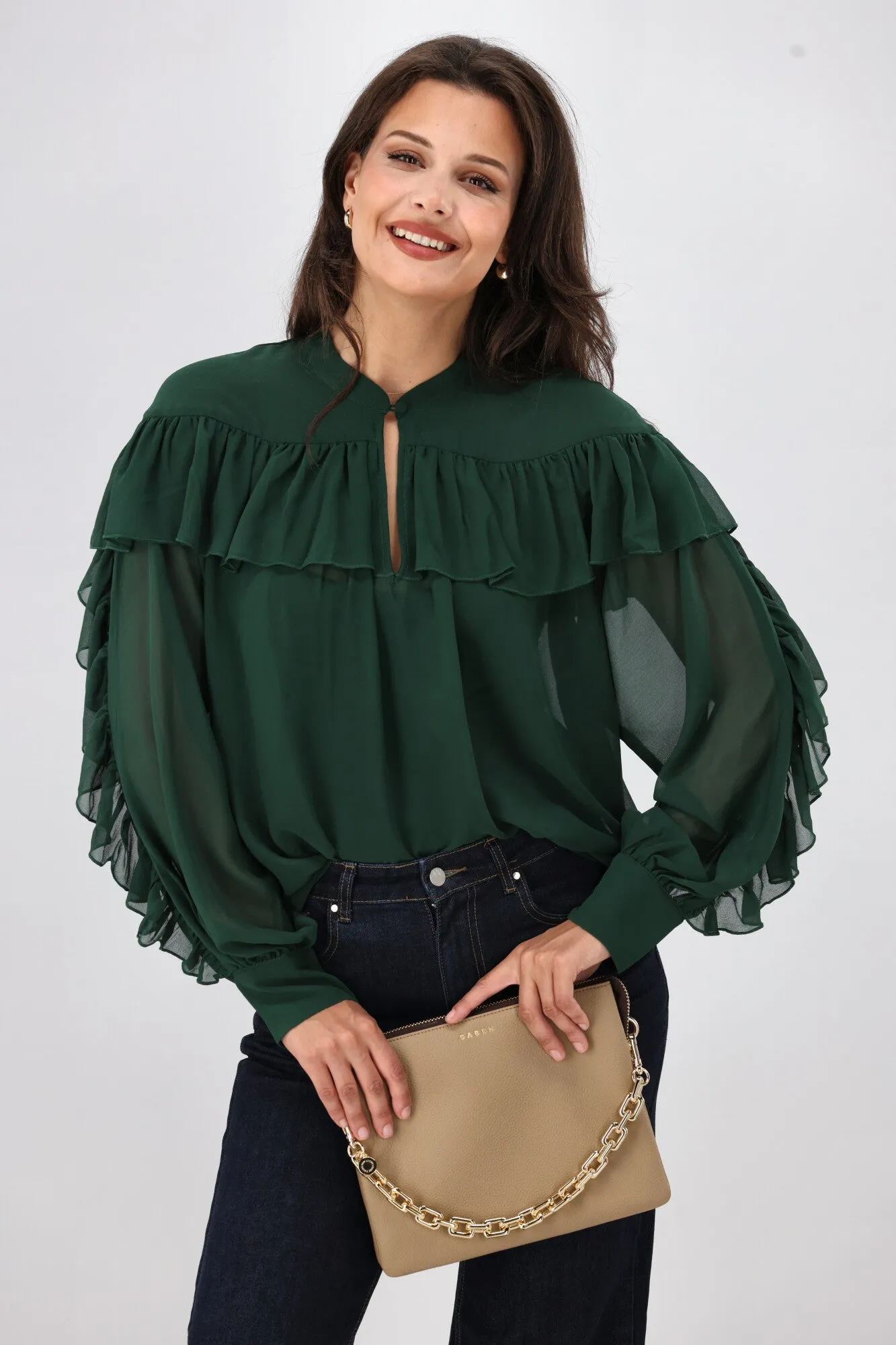 Gloss the Label Belle Chiffon Ruffle Top Green