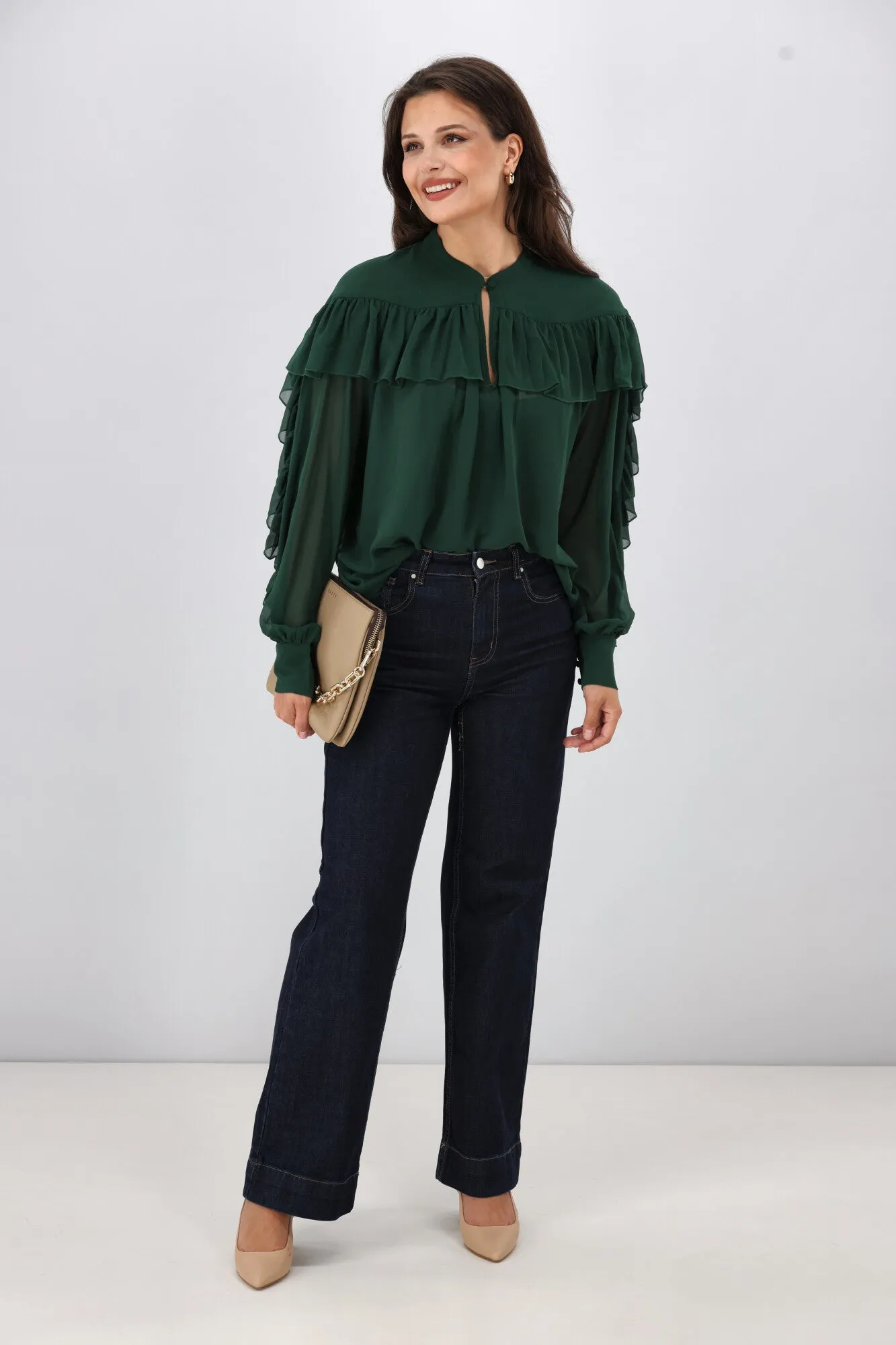 Gloss the Label Belle Chiffon Ruffle Top Green