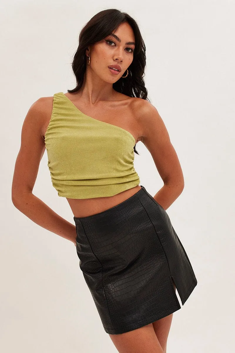 Green Top One Shoulder Sleeveless Slinky