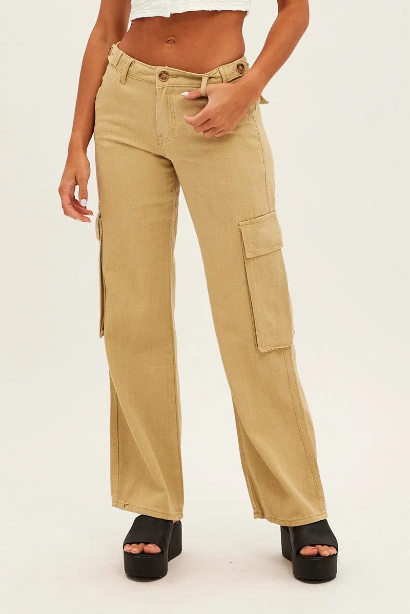 Green Wide Leg Denim Cargo Pants