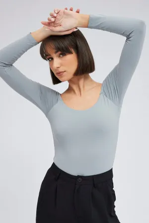 Grey Supersoft Bodysuit Long Sleeve Offshoulder
