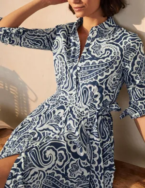 Kitty Midi Shirt Dress-Aircraft, Summer Paisley