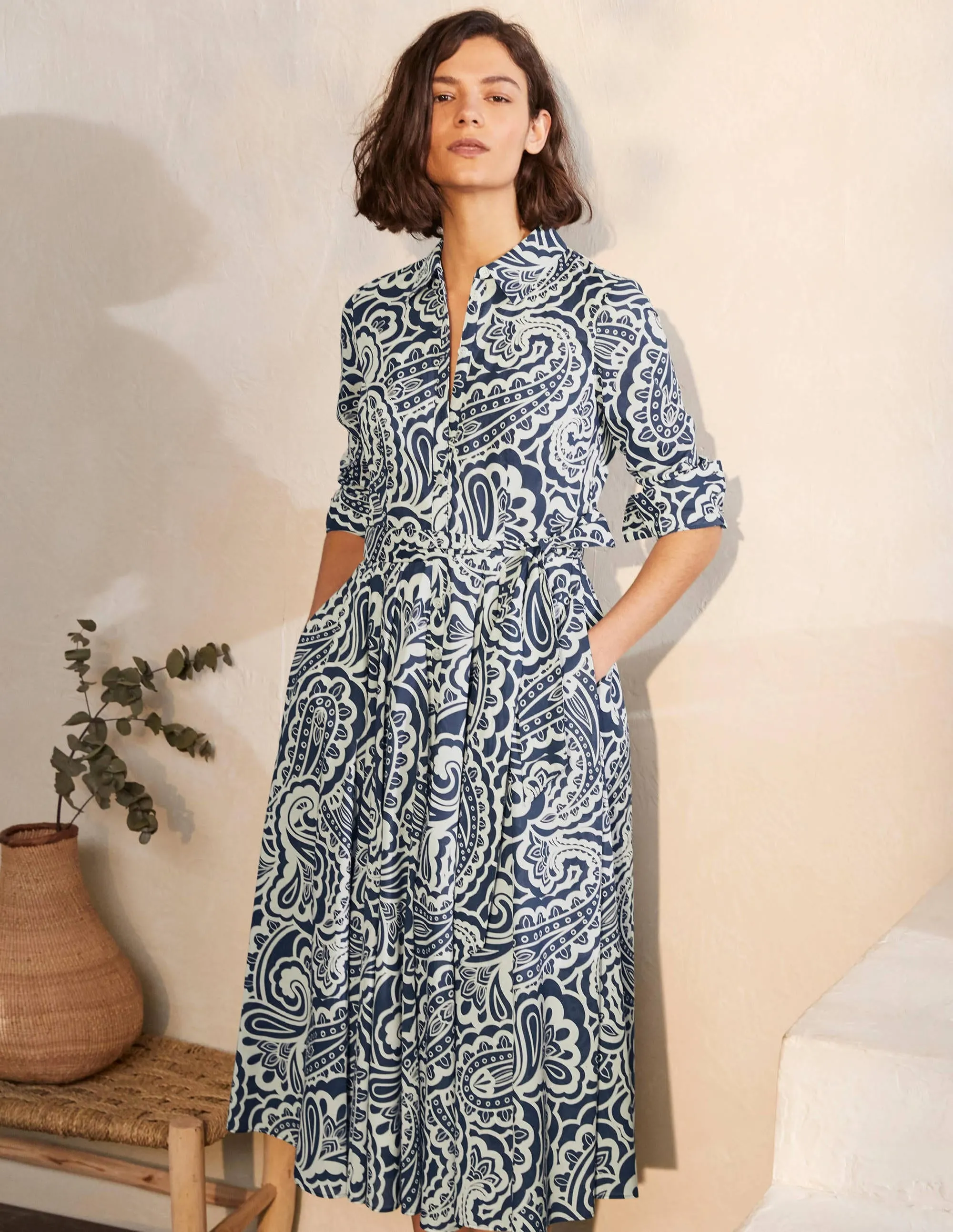Kitty Midi Shirt Dress-Aircraft, Summer Paisley